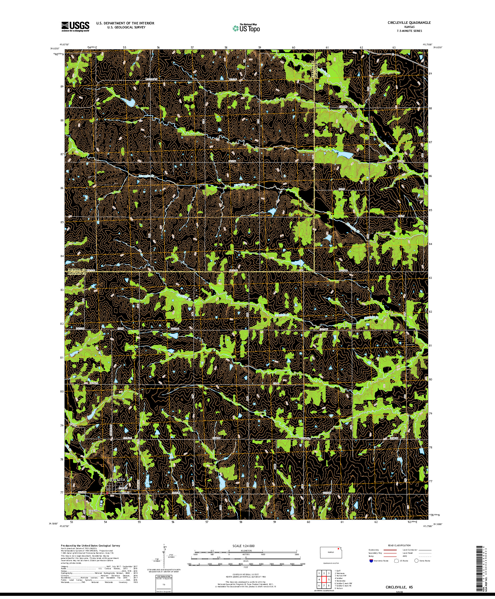 USGS US TOPO 7.5-MINUTE MAP FOR CIRCLEVILLE, KS 2018