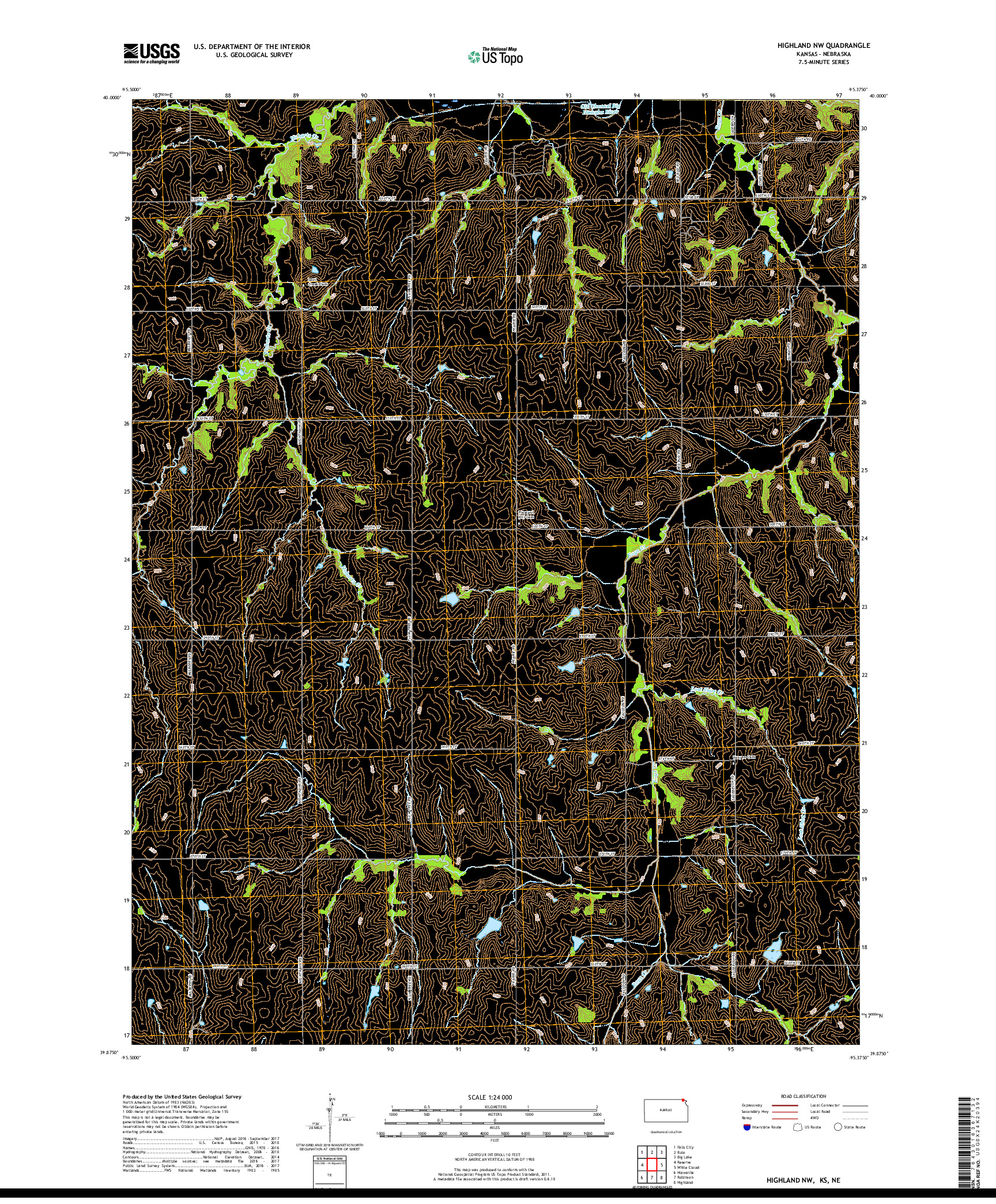 USGS US TOPO 7.5-MINUTE MAP FOR HIGHLAND NW, KS,NE 2018