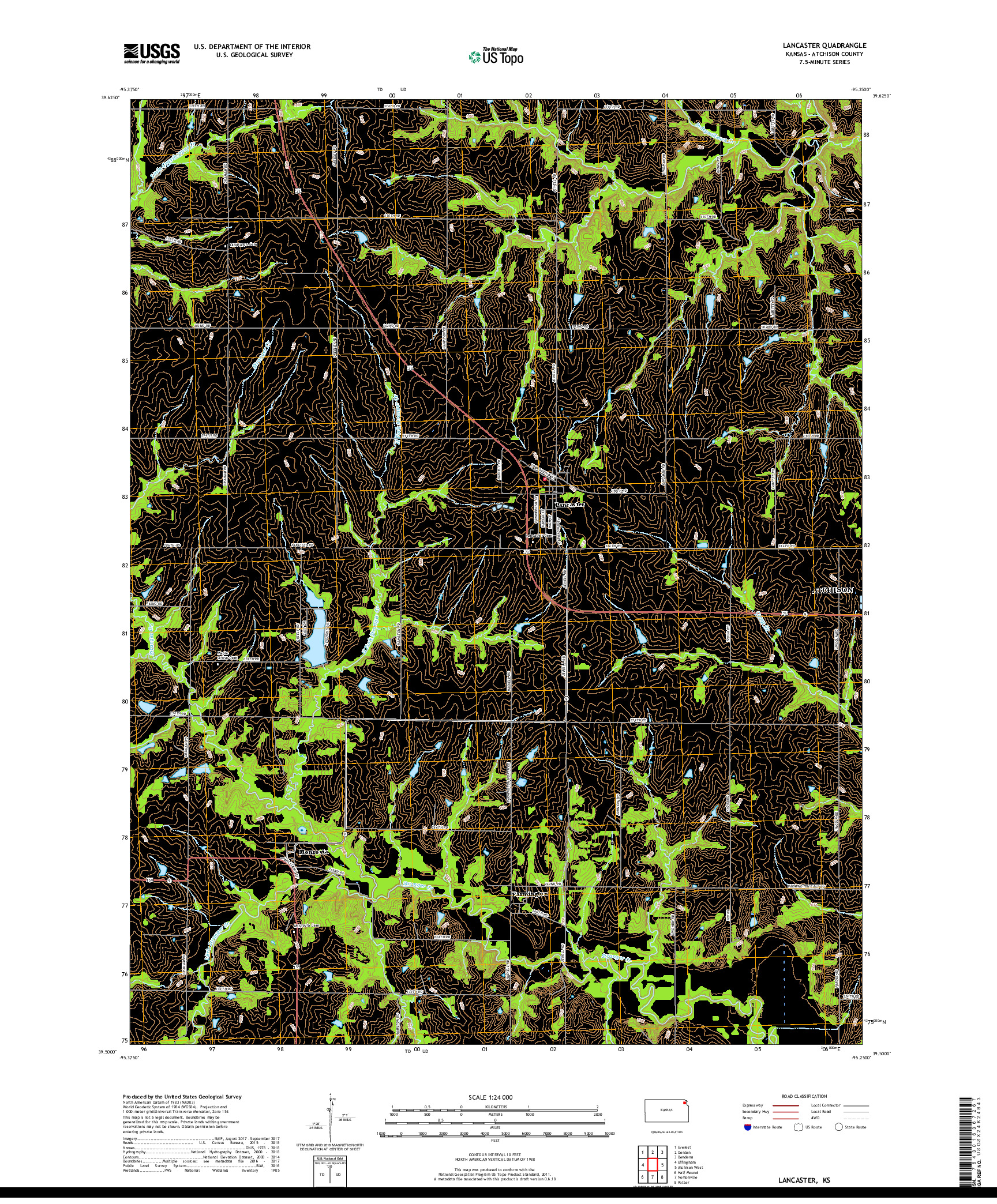 USGS US TOPO 7.5-MINUTE MAP FOR LANCASTER, KS 2018