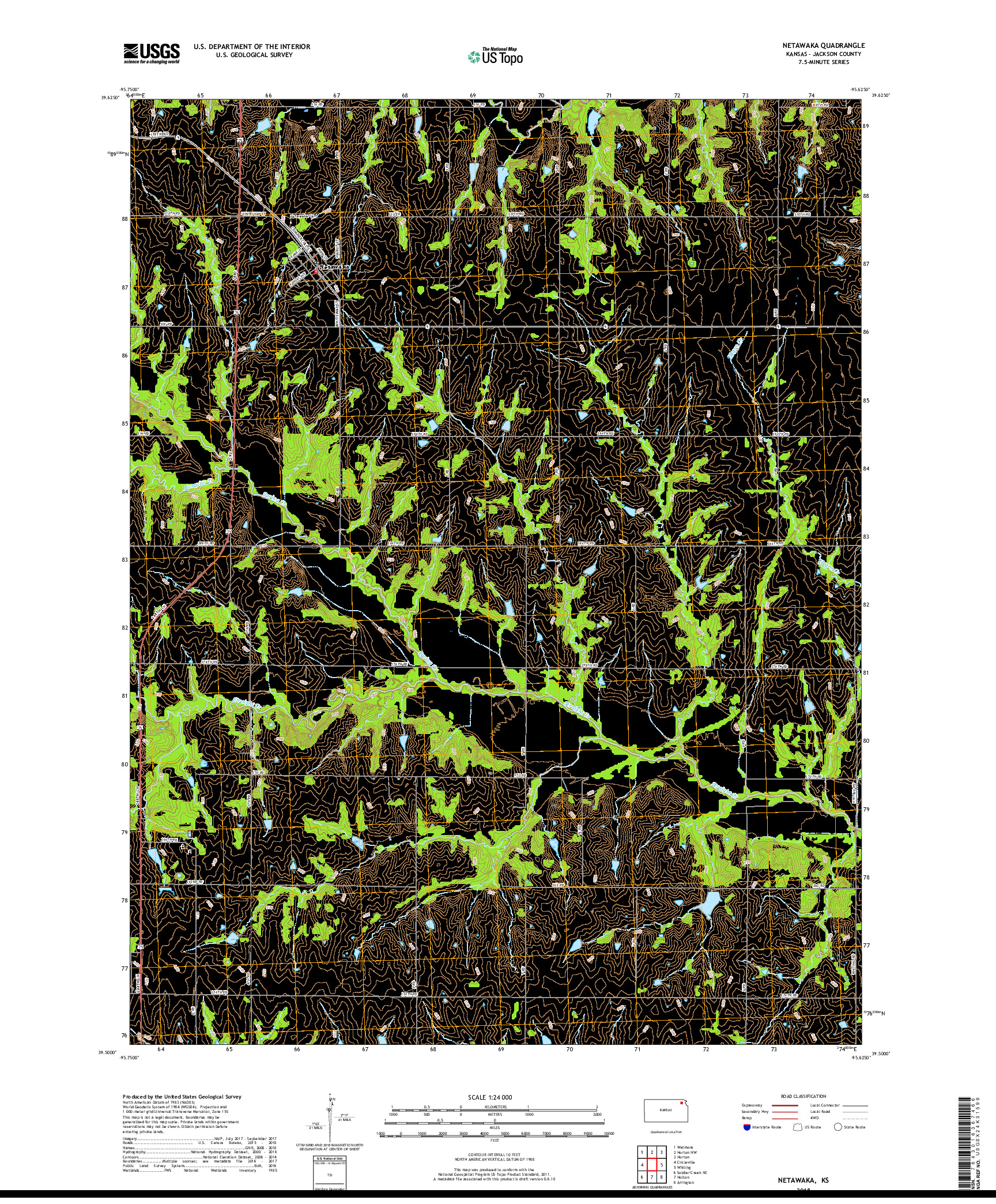 USGS US TOPO 7.5-MINUTE MAP FOR NETAWAKA, KS 2018