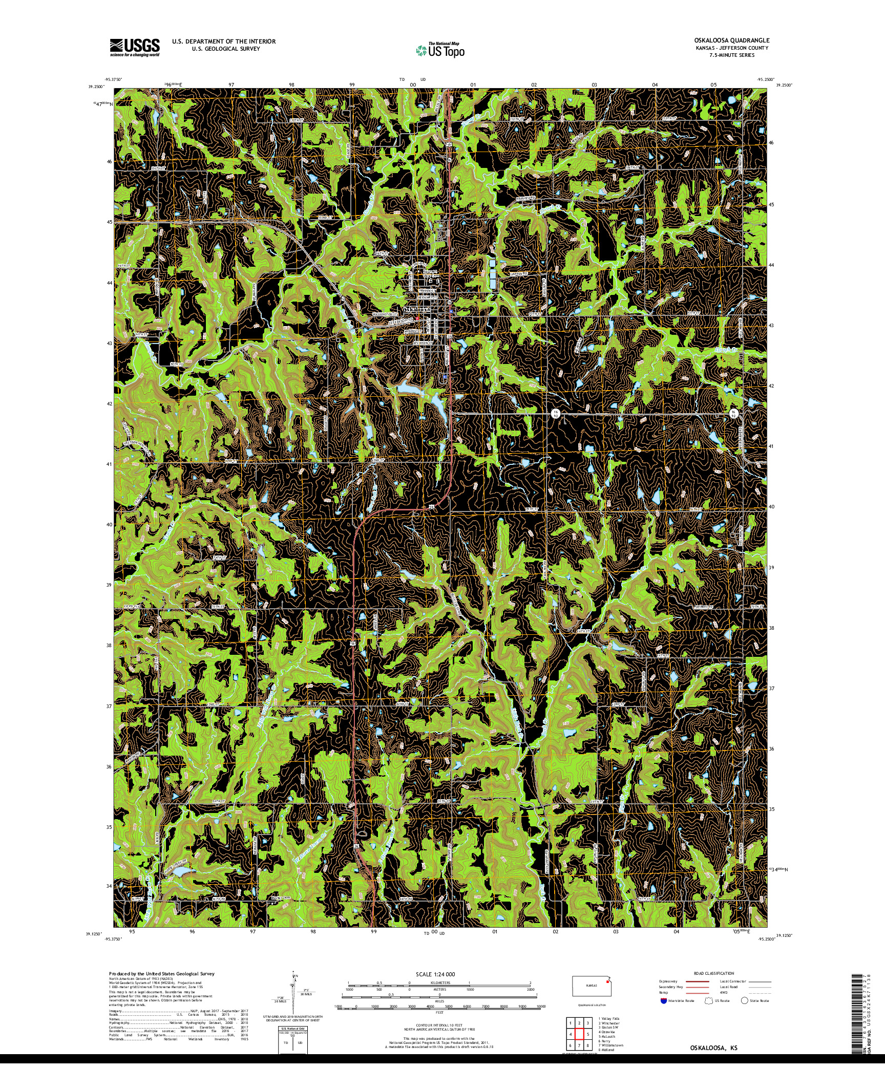 USGS US TOPO 7.5-MINUTE MAP FOR OSKALOOSA, KS 2018