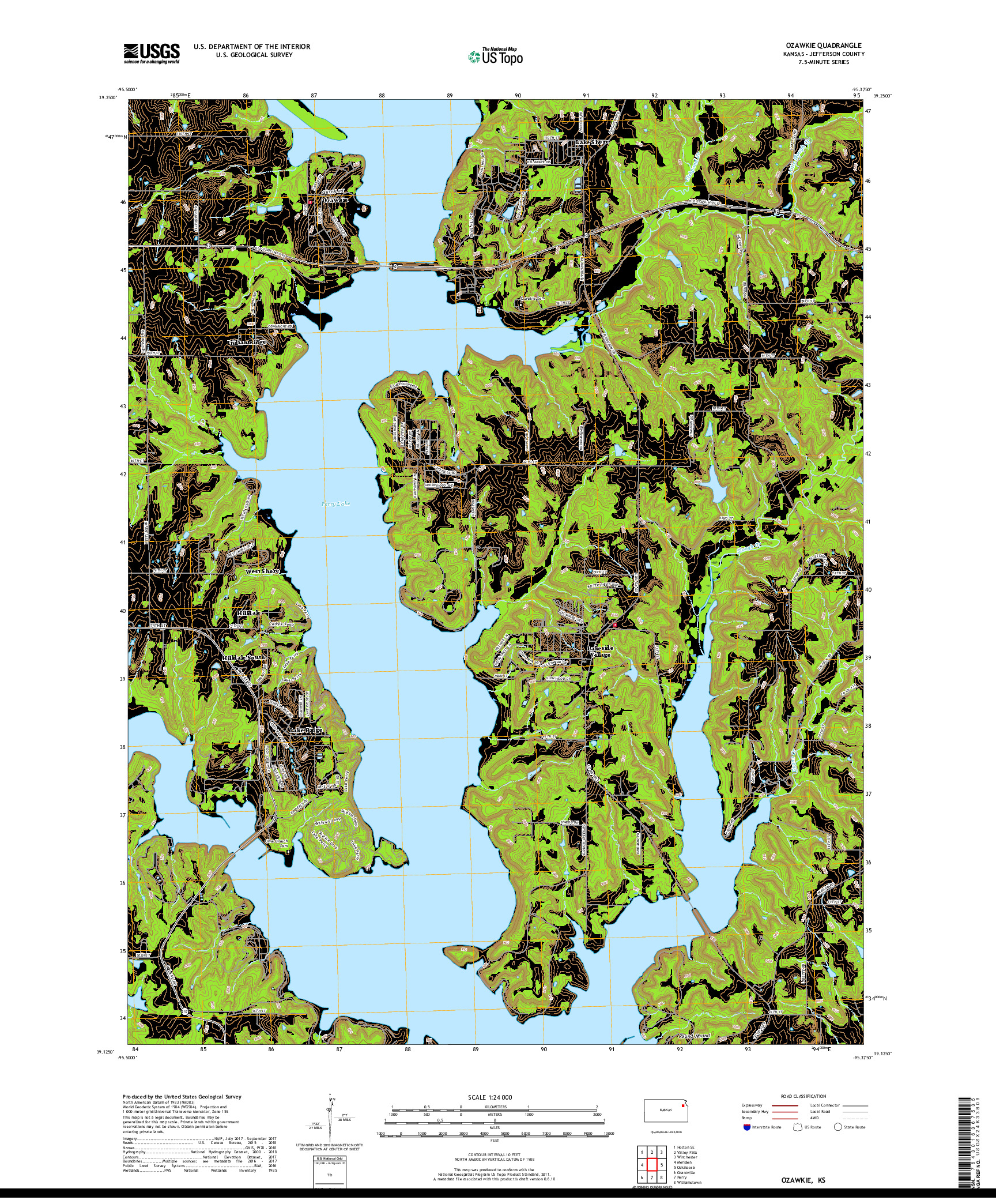 USGS US TOPO 7.5-MINUTE MAP FOR OZAWKIE, KS 2018