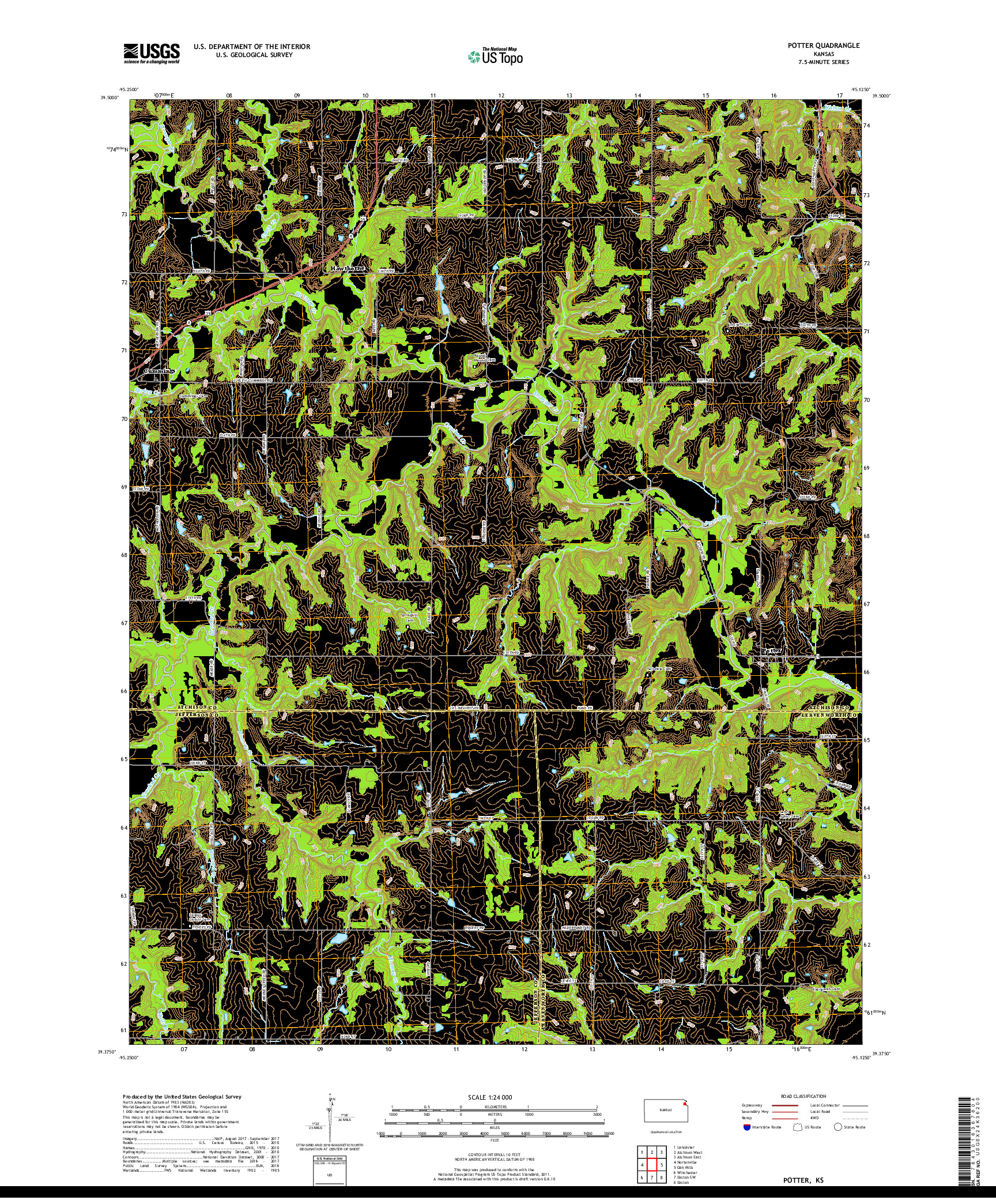 USGS US TOPO 7.5-MINUTE MAP FOR POTTER, KS 2018