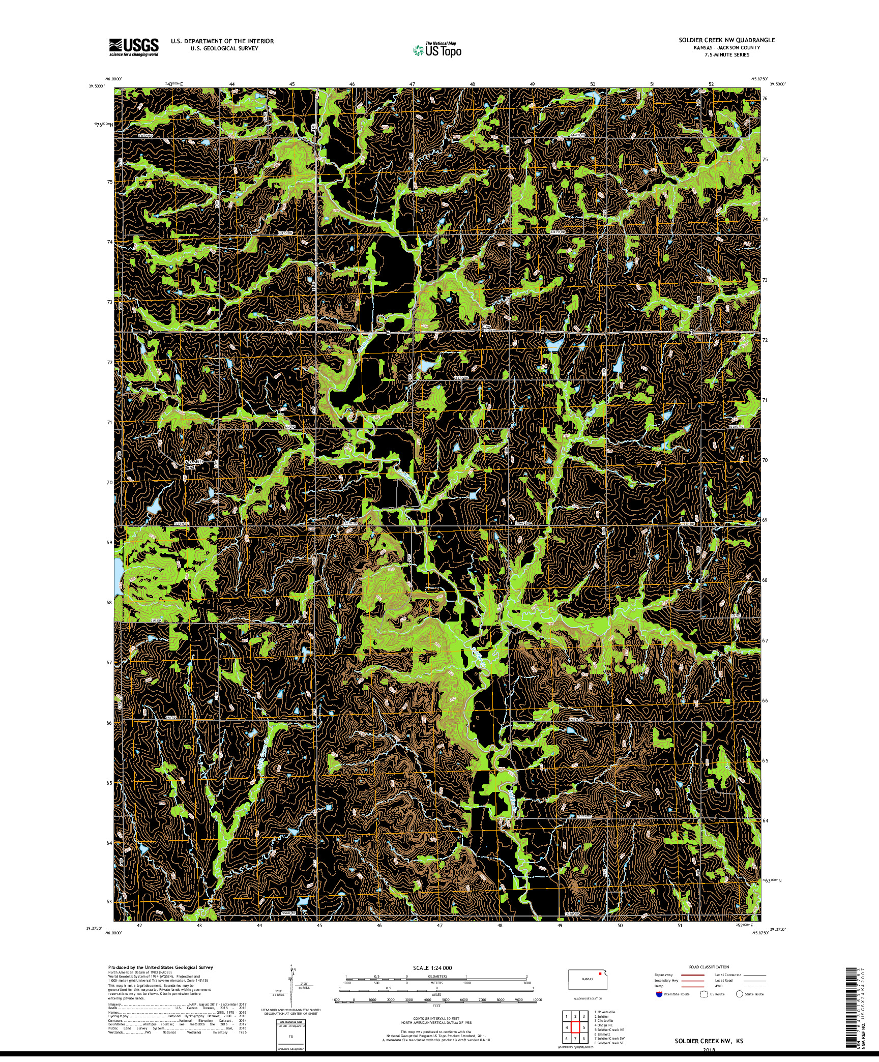 USGS US TOPO 7.5-MINUTE MAP FOR SOLDIER CREEK NW, KS 2018