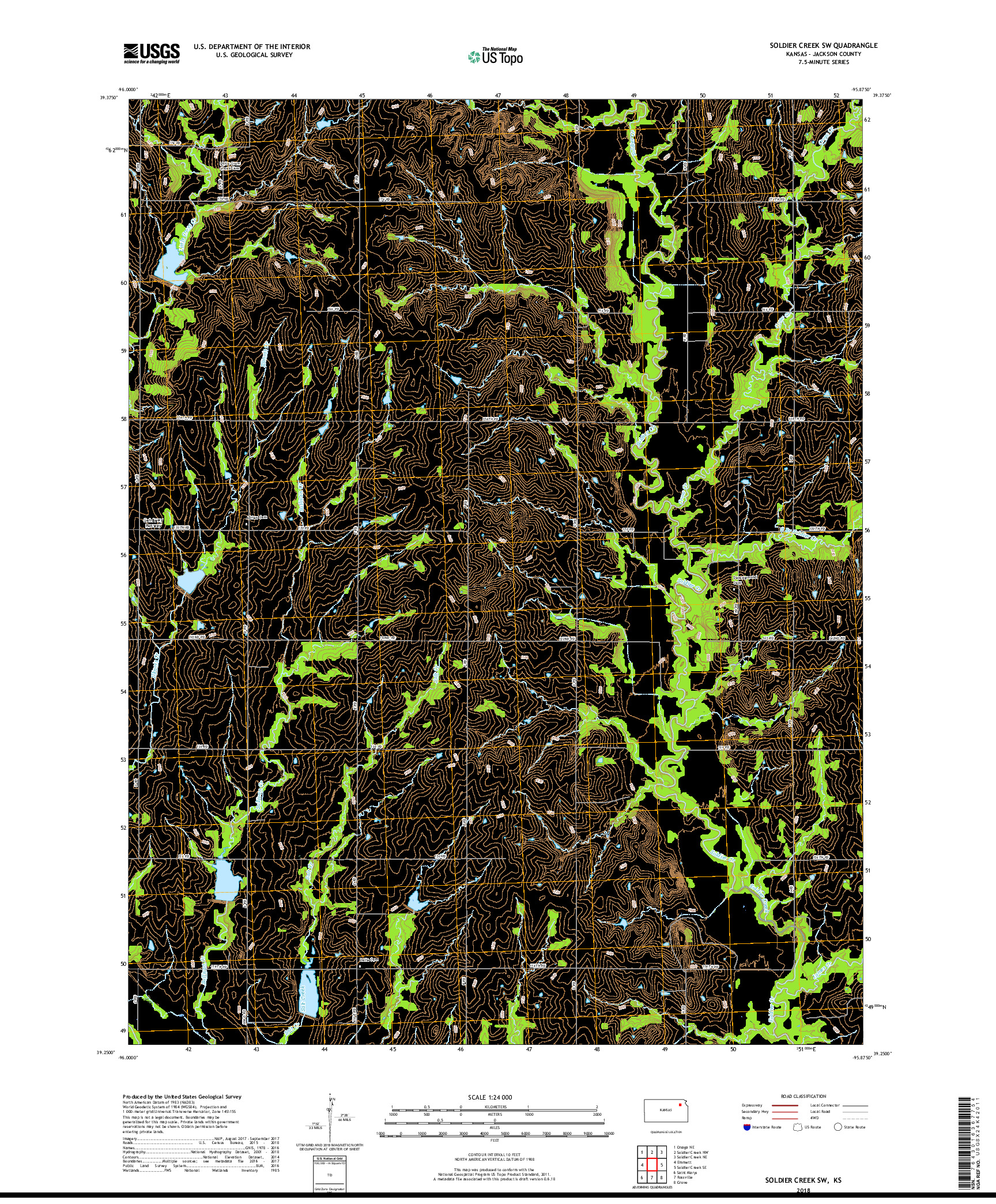 USGS US TOPO 7.5-MINUTE MAP FOR SOLDIER CREEK SW, KS 2018