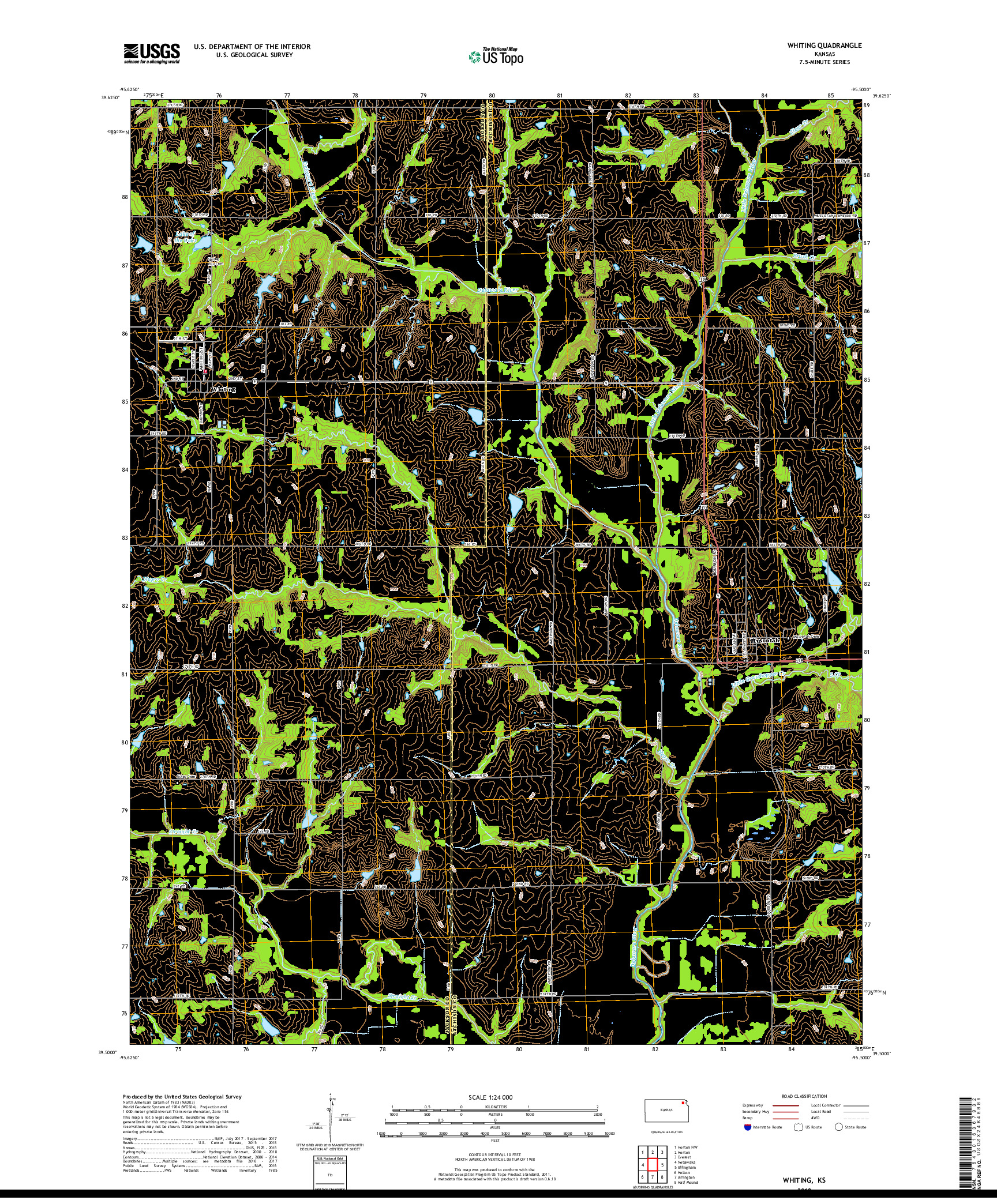 USGS US TOPO 7.5-MINUTE MAP FOR WHITING, KS 2018