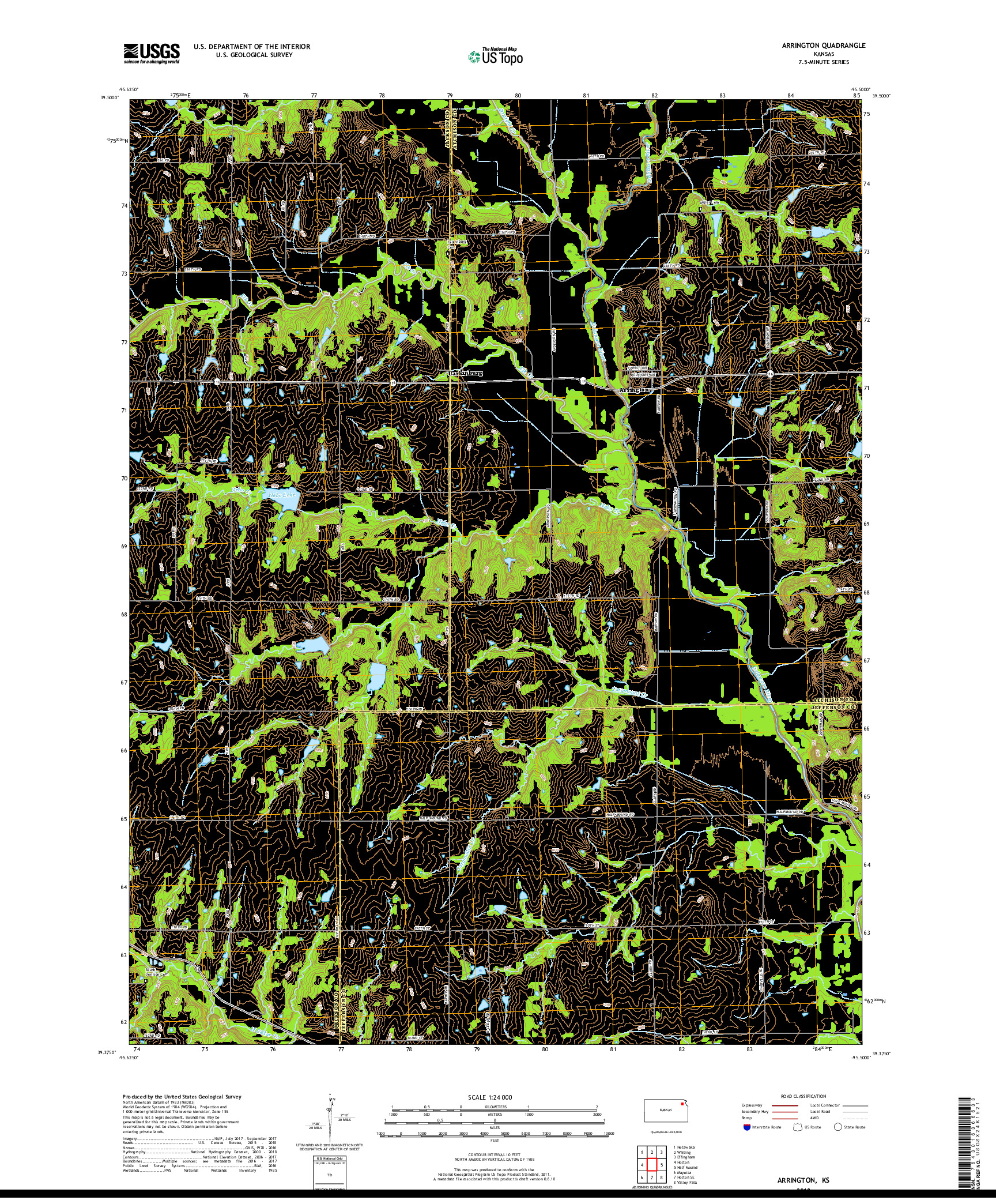 USGS US TOPO 7.5-MINUTE MAP FOR ARRINGTON, KS 2018