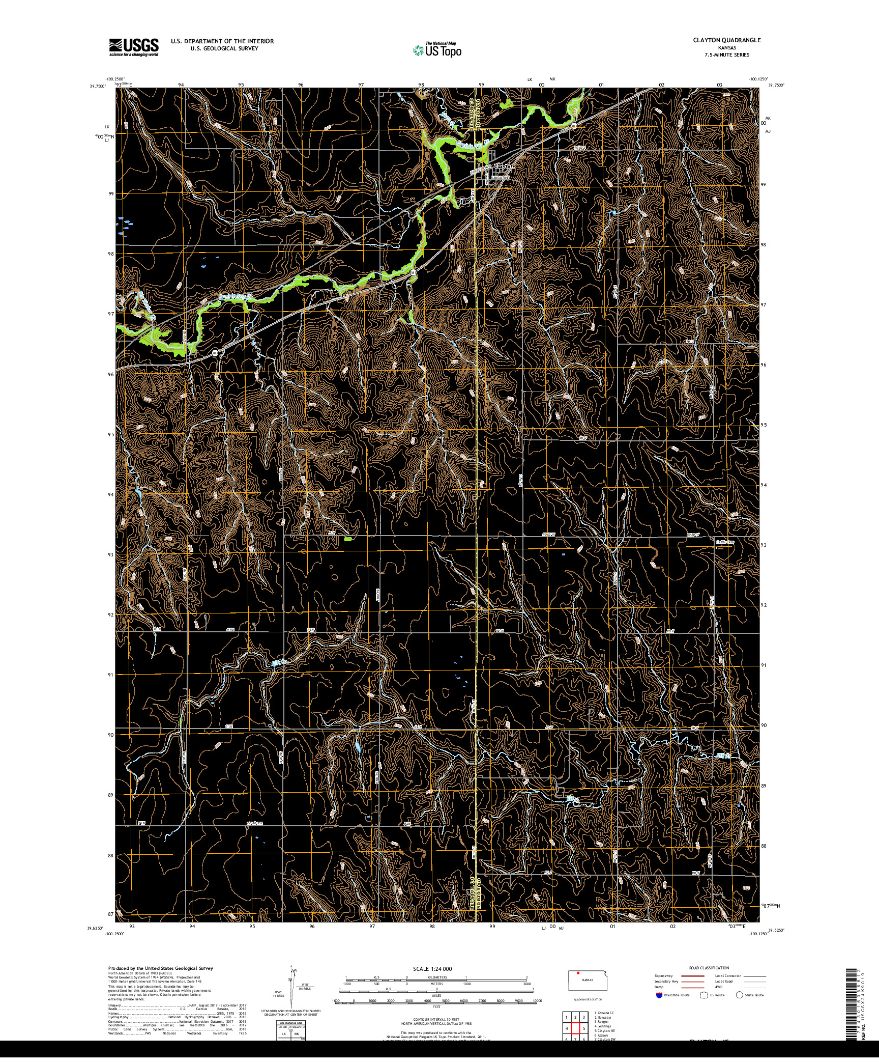 USGS US TOPO 7.5-MINUTE MAP FOR CLAYTON, KS 2018