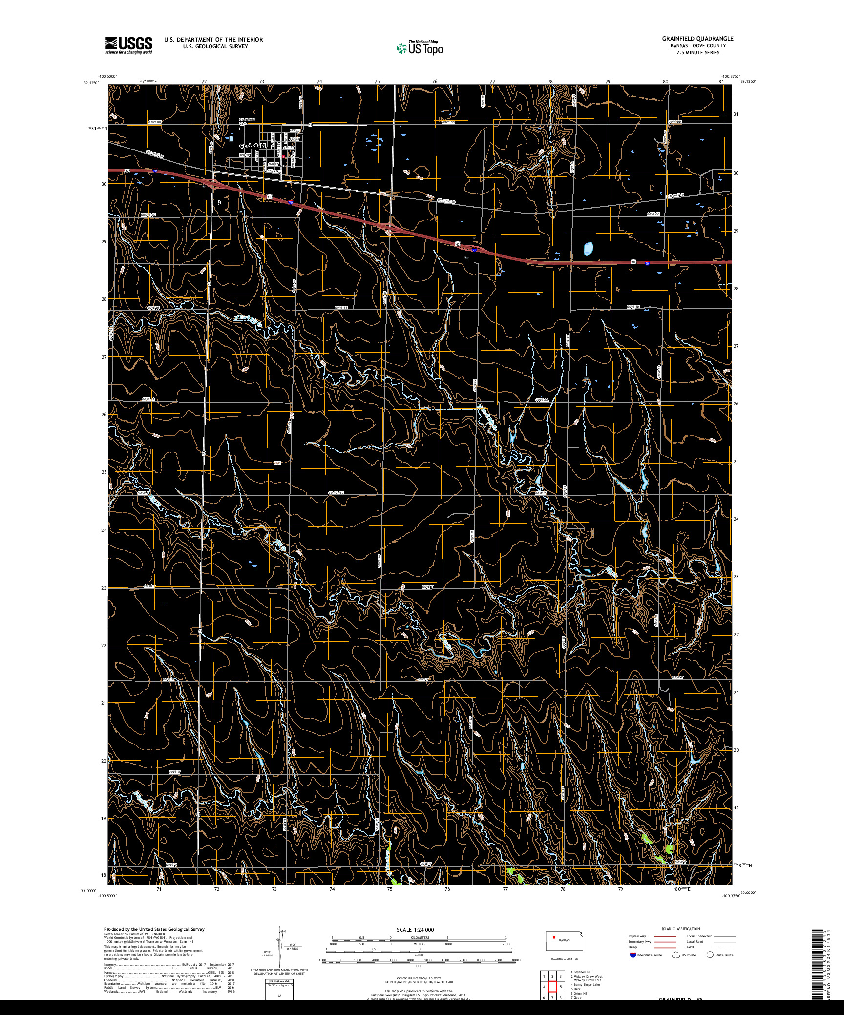 USGS US TOPO 7.5-MINUTE MAP FOR GRAINFIELD, KS 2018