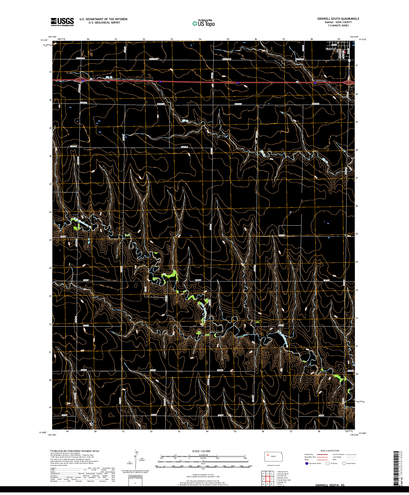 USGS US TOPO 7.5-MINUTE MAP FOR GRINNELL SOUTH, KS 2018