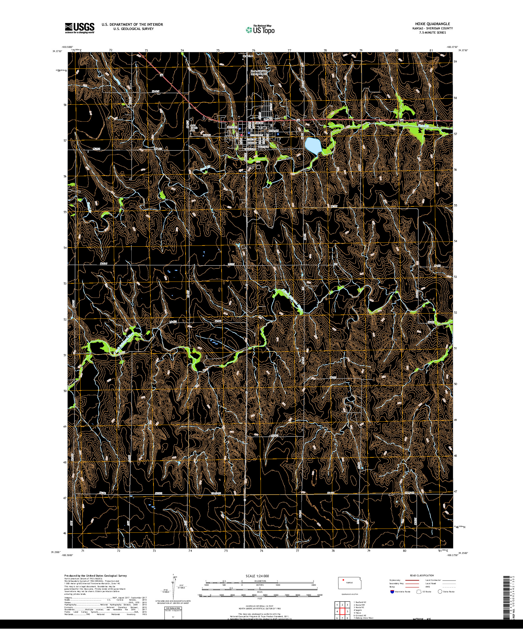 USGS US TOPO 7.5-MINUTE MAP FOR HOXIE, KS 2018