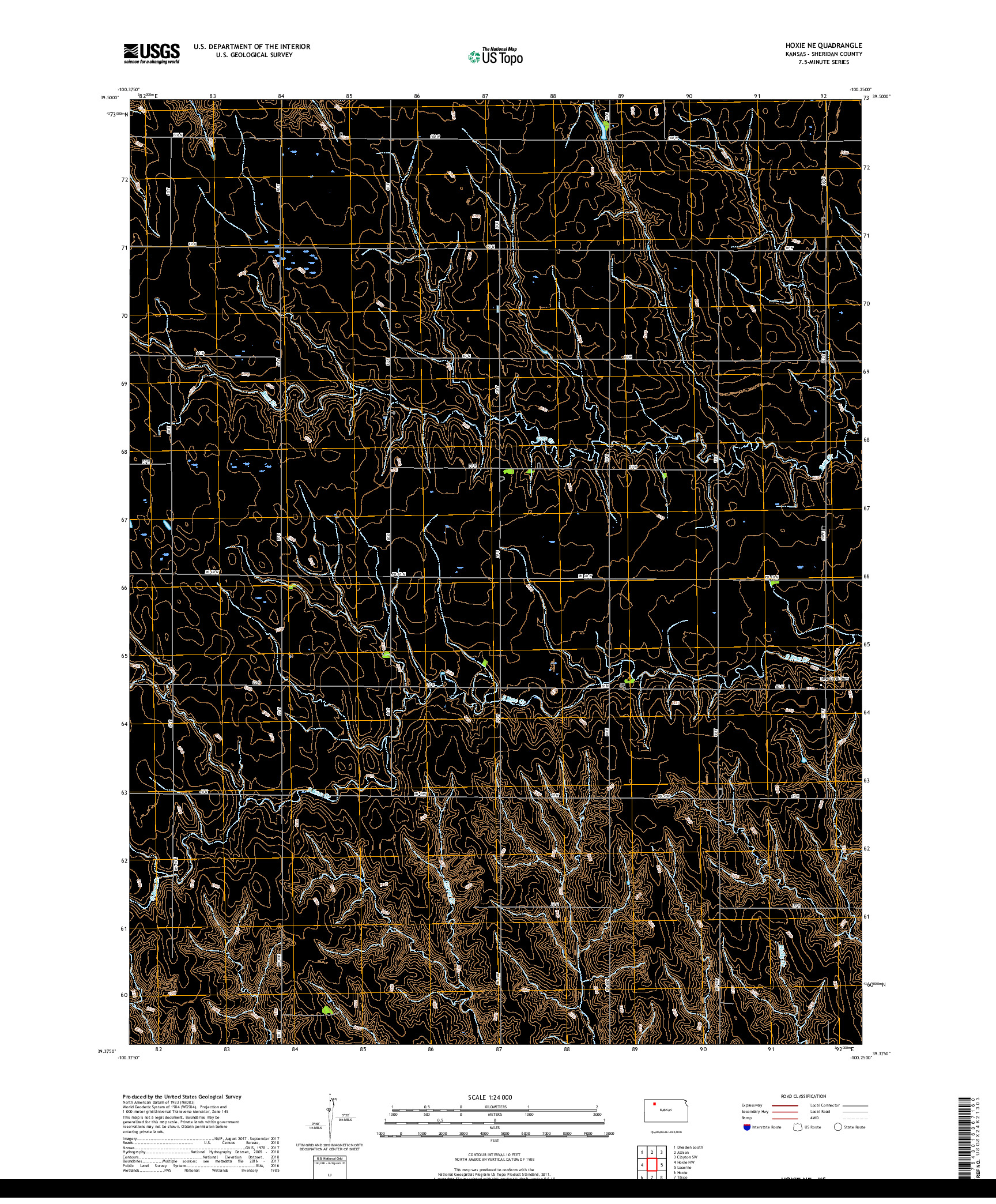 USGS US TOPO 7.5-MINUTE MAP FOR HOXIE NE, KS 2018