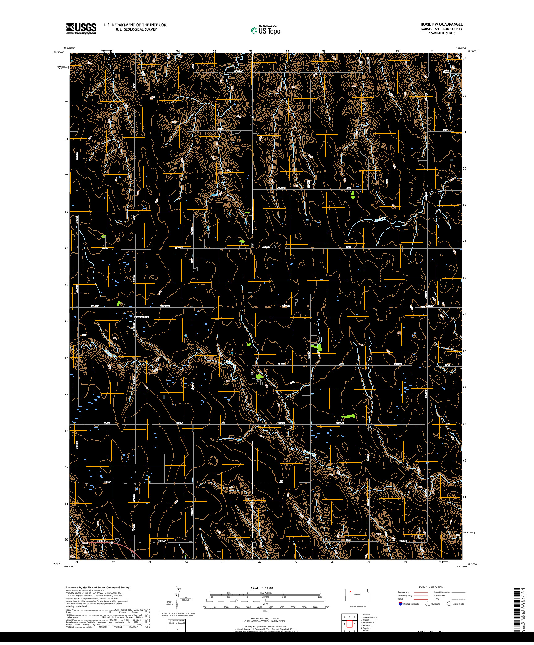 USGS US TOPO 7.5-MINUTE MAP FOR HOXIE NW, KS 2018