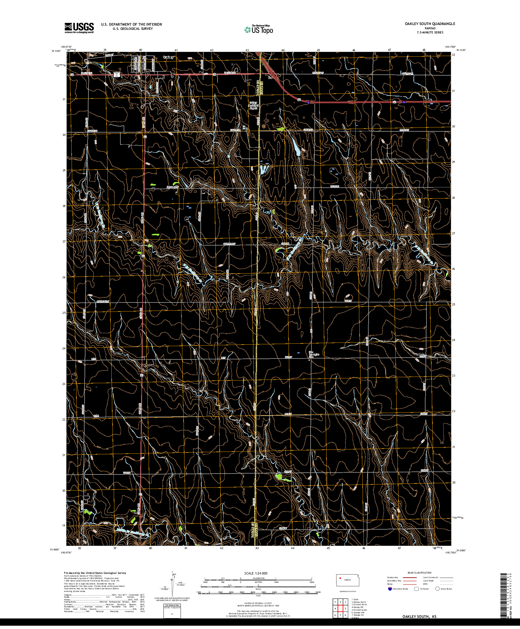 USGS US TOPO 7.5-MINUTE MAP FOR OAKLEY SOUTH, KS 2018