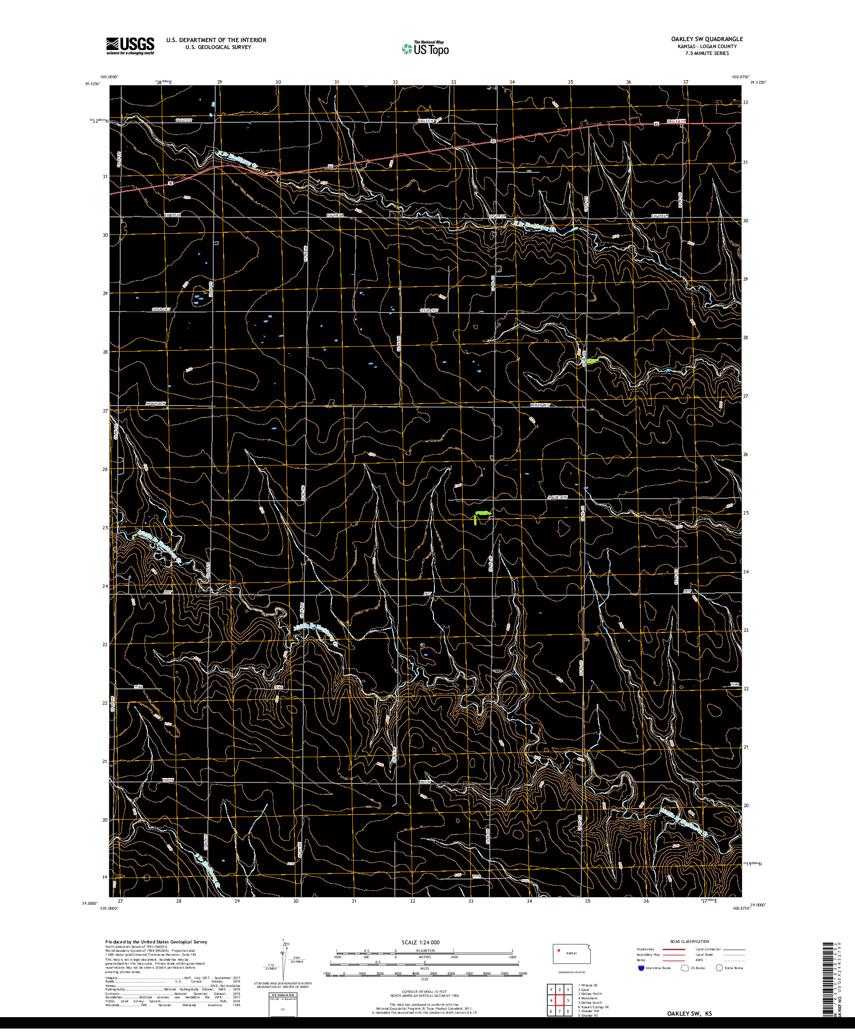 USGS US TOPO 7.5-MINUTE MAP FOR OAKLEY SW, KS 2018