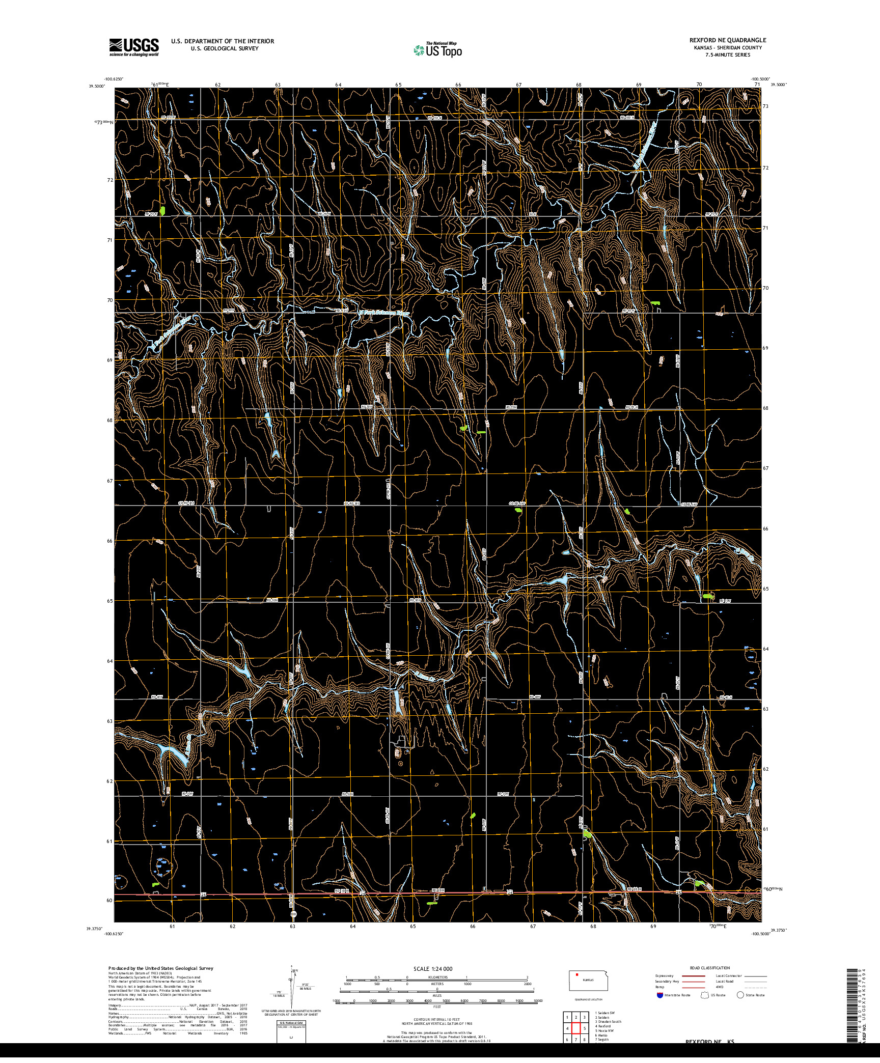 USGS US TOPO 7.5-MINUTE MAP FOR REXFORD NE, KS 2018