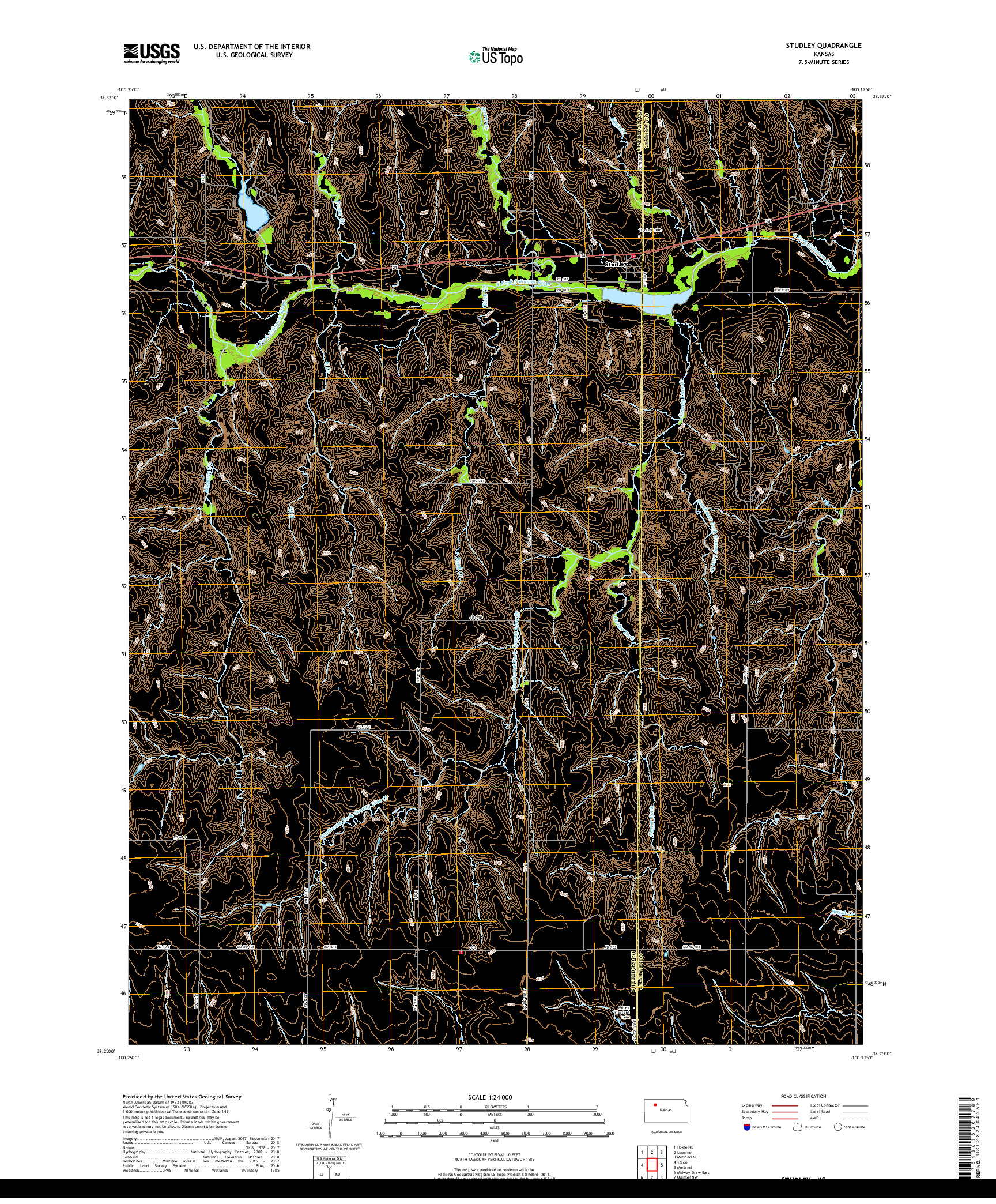 USGS US TOPO 7.5-MINUTE MAP FOR STUDLEY, KS 2018