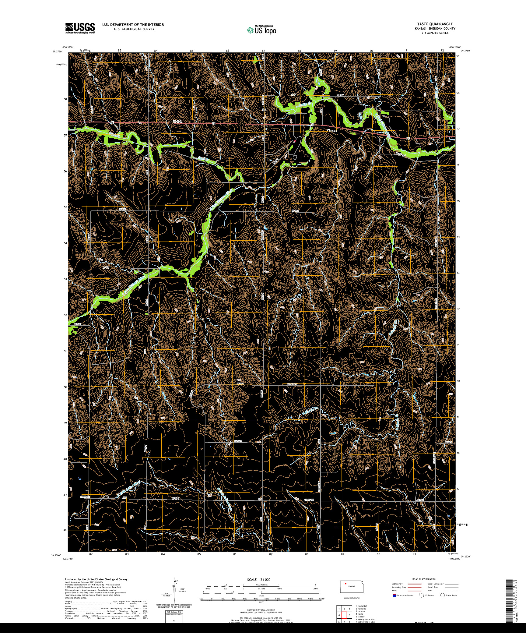 USGS US TOPO 7.5-MINUTE MAP FOR TASCO, KS 2018