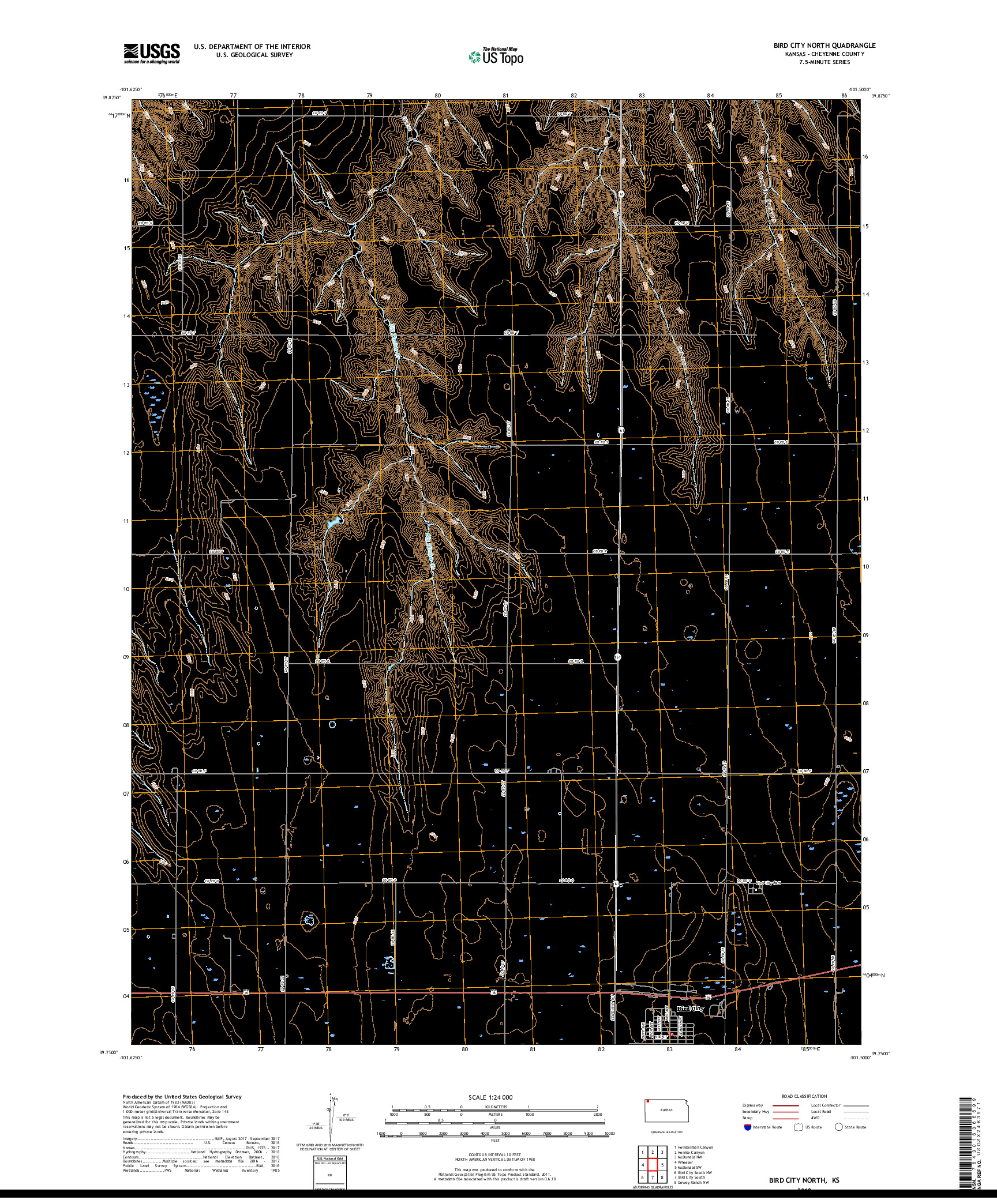 USGS US TOPO 7.5-MINUTE MAP FOR BIRD CITY NORTH, KS 2018