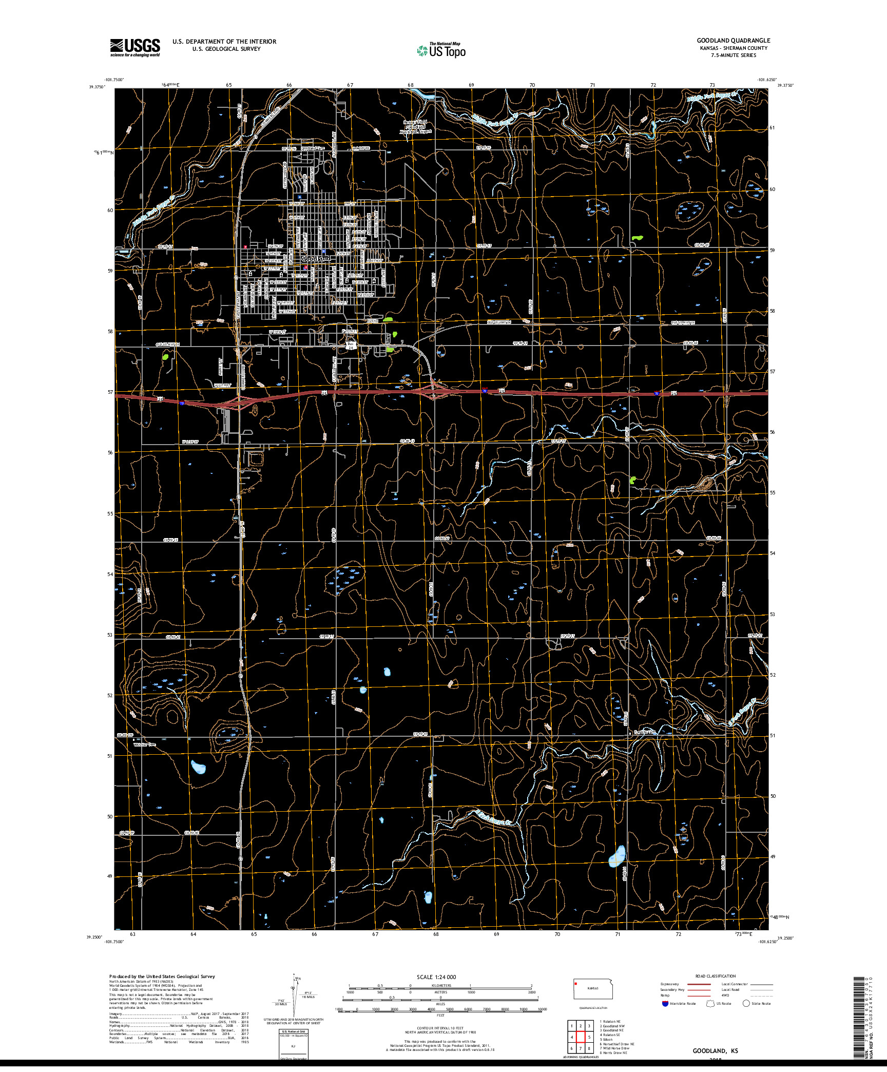 USGS US TOPO 7.5-MINUTE MAP FOR GOODLAND, KS 2018