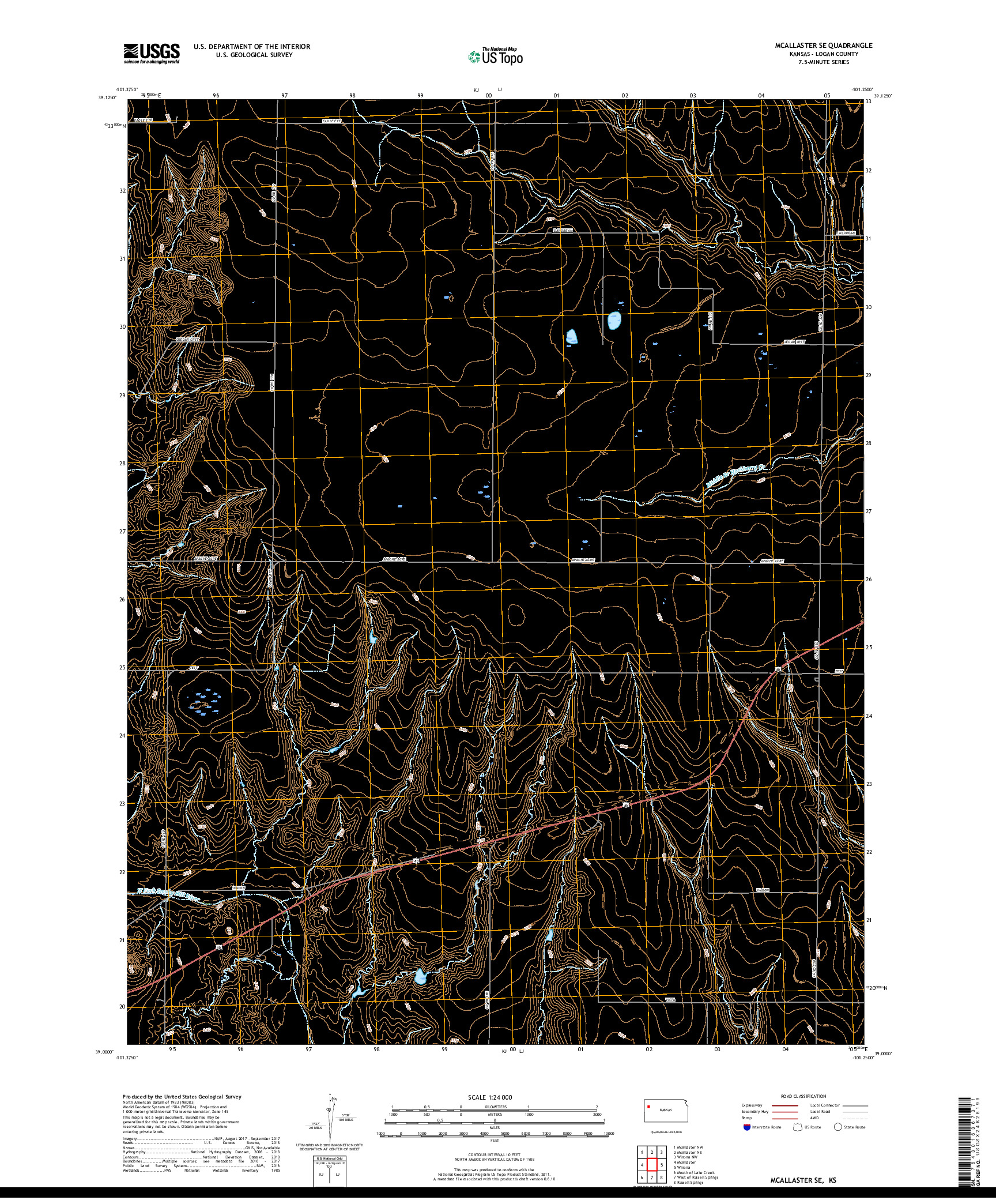 USGS US TOPO 7.5-MINUTE MAP FOR MCALLASTER SE, KS 2018
