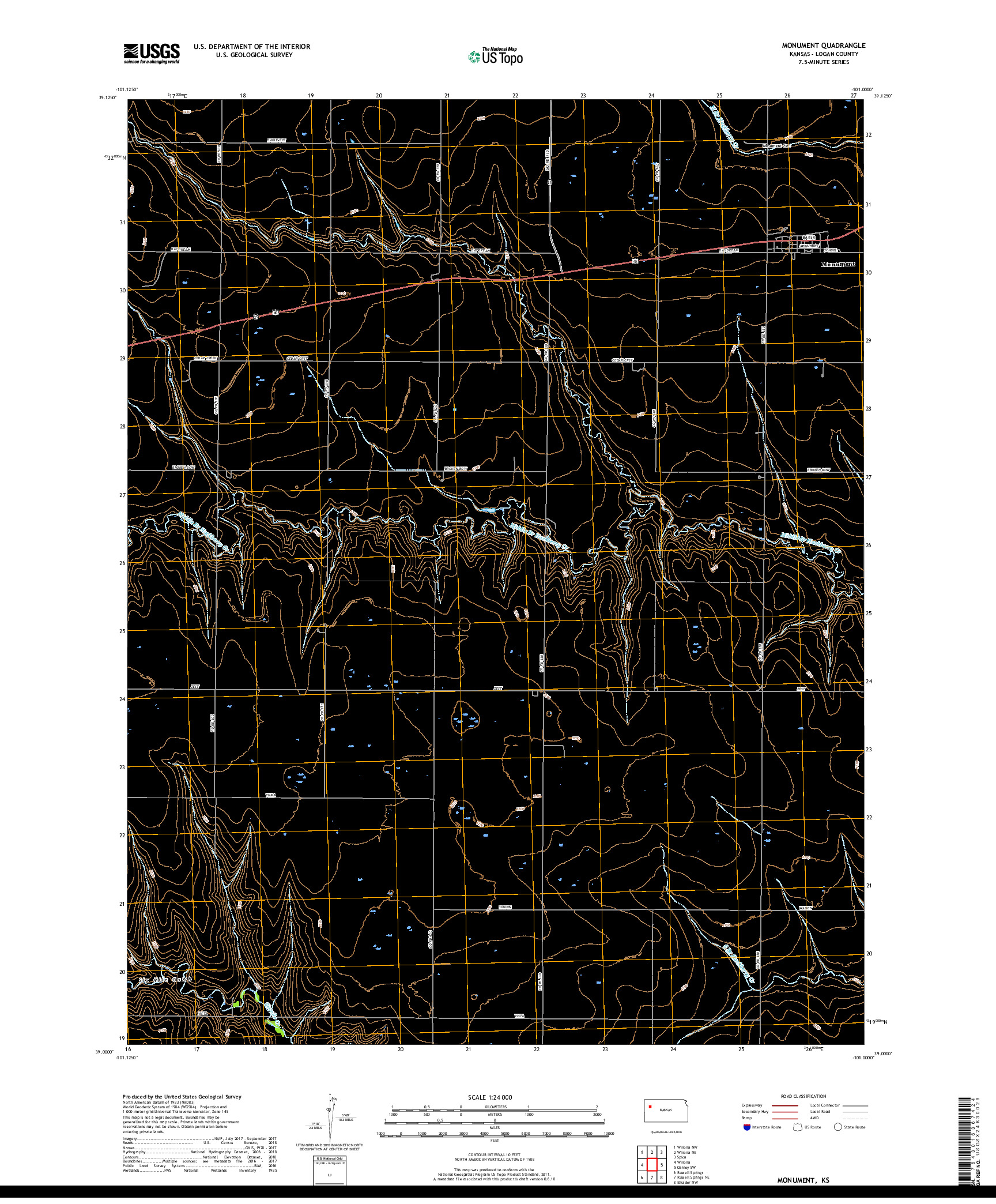 USGS US TOPO 7.5-MINUTE MAP FOR MONUMENT, KS 2018