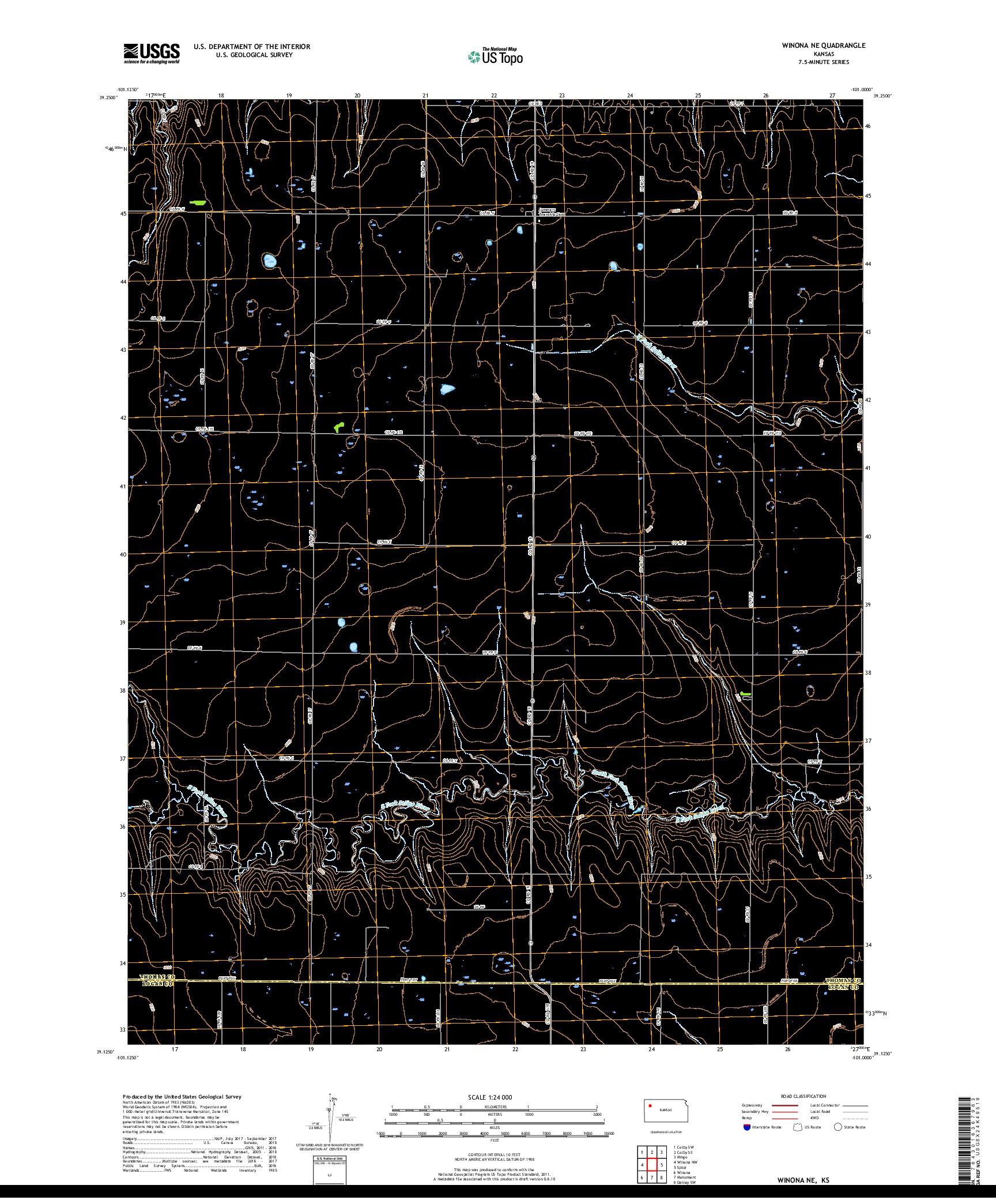 USGS US TOPO 7.5-MINUTE MAP FOR WINONA NE, KS 2018