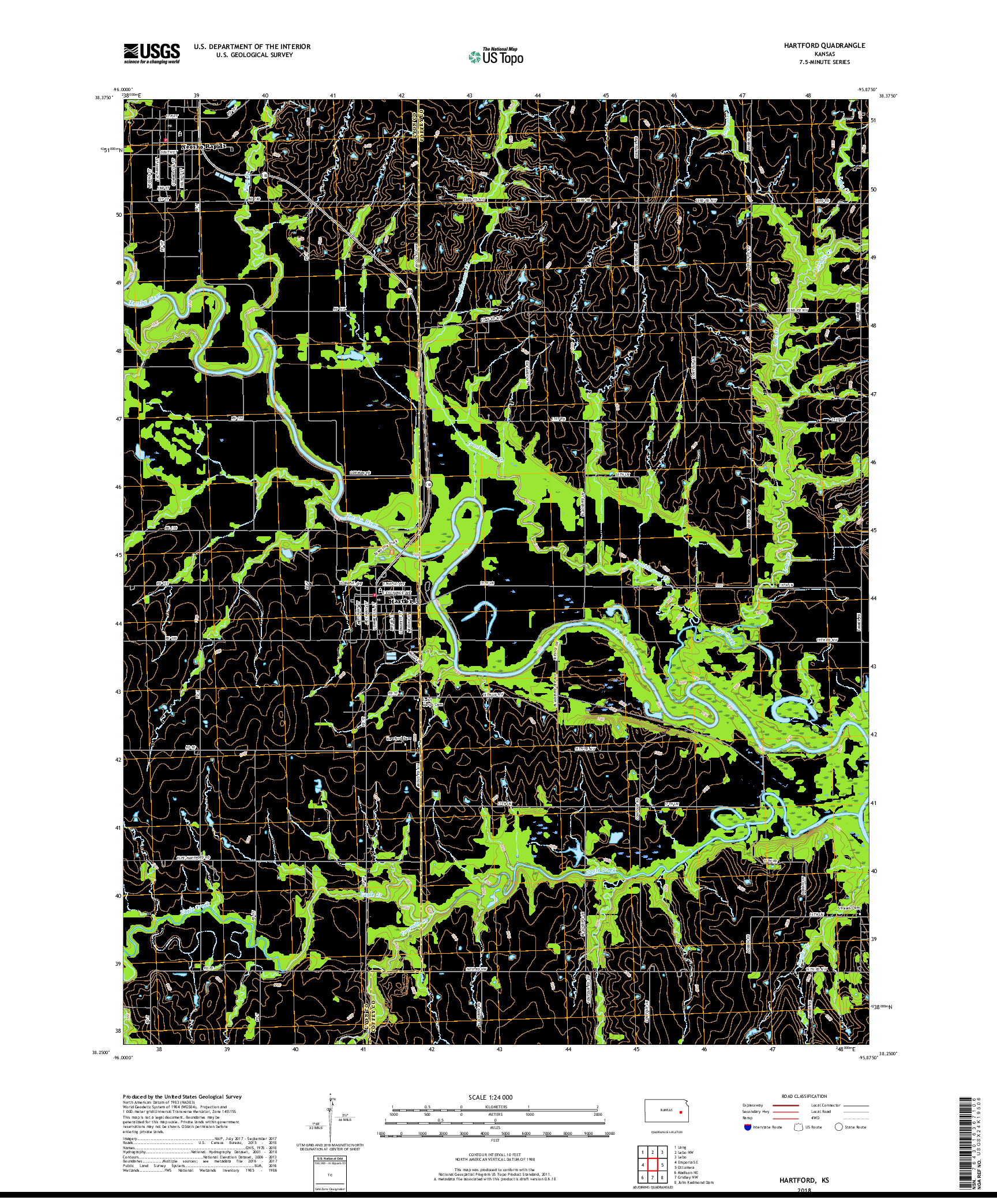 USGS US TOPO 7.5-MINUTE MAP FOR HARTFORD, KS 2018