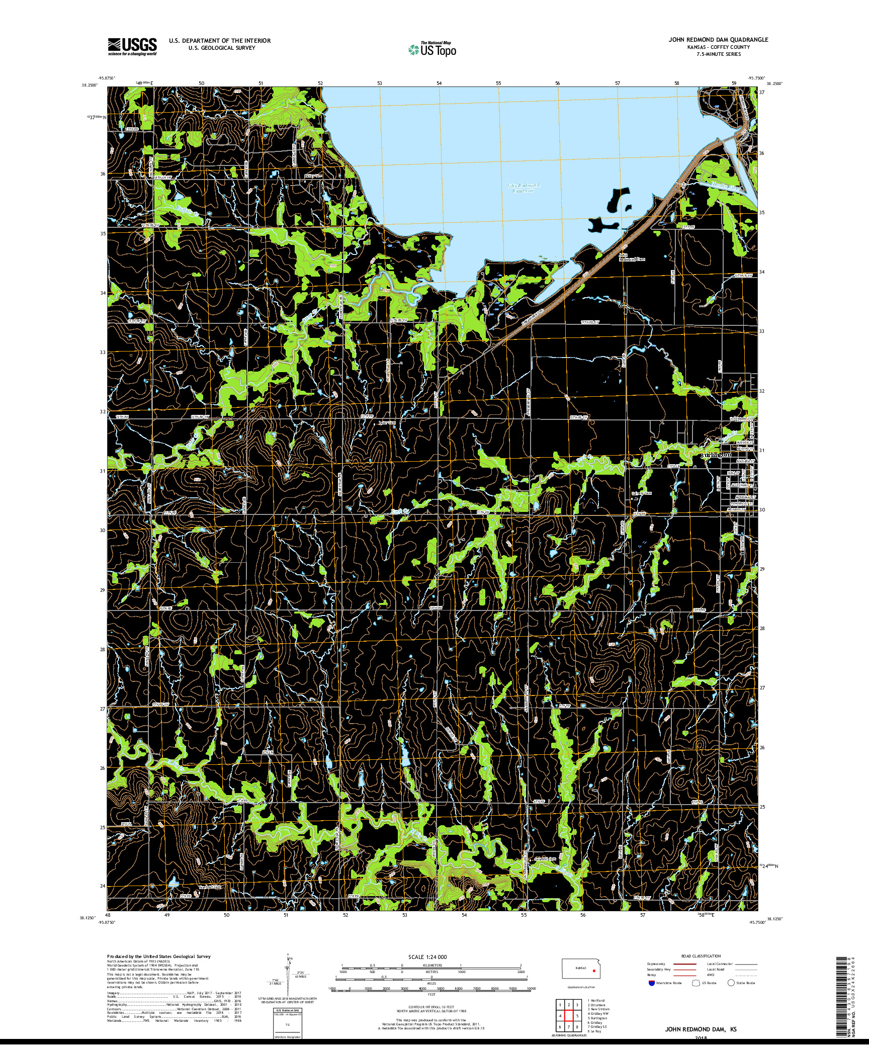 USGS US TOPO 7.5-MINUTE MAP FOR JOHN REDMOND DAM, KS 2018