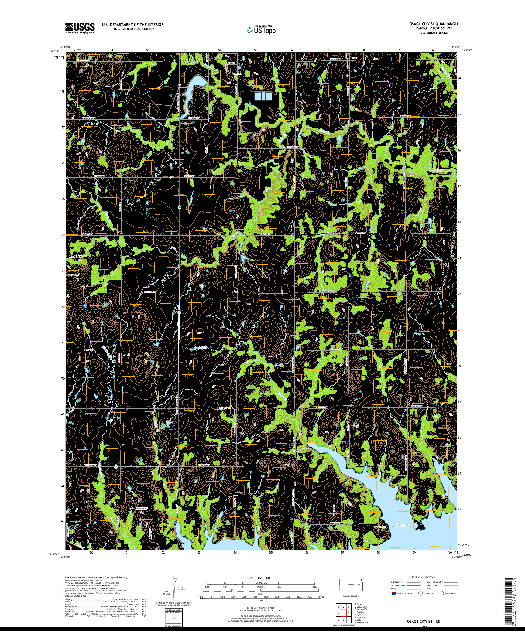 USGS US TOPO 7.5-MINUTE MAP FOR OSAGE CITY SE, KS 2018