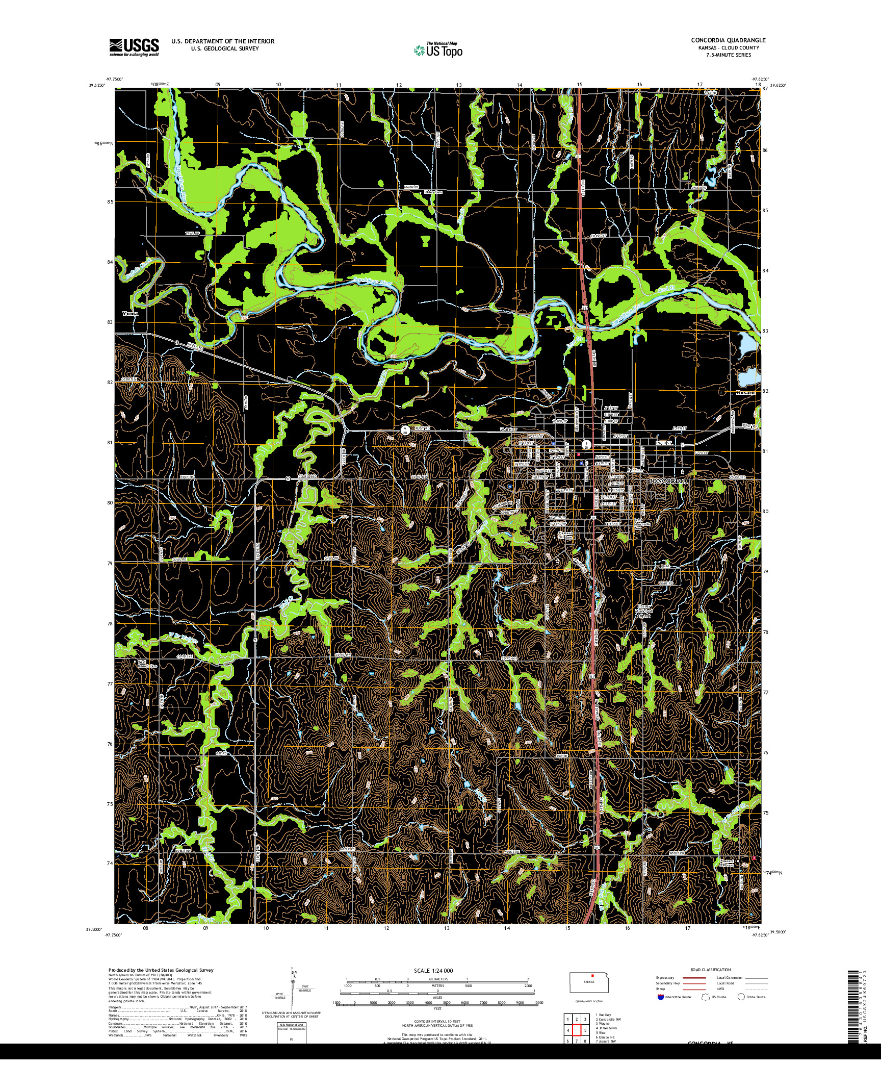 USGS US TOPO 7.5-MINUTE MAP FOR CONCORDIA, KS 2018