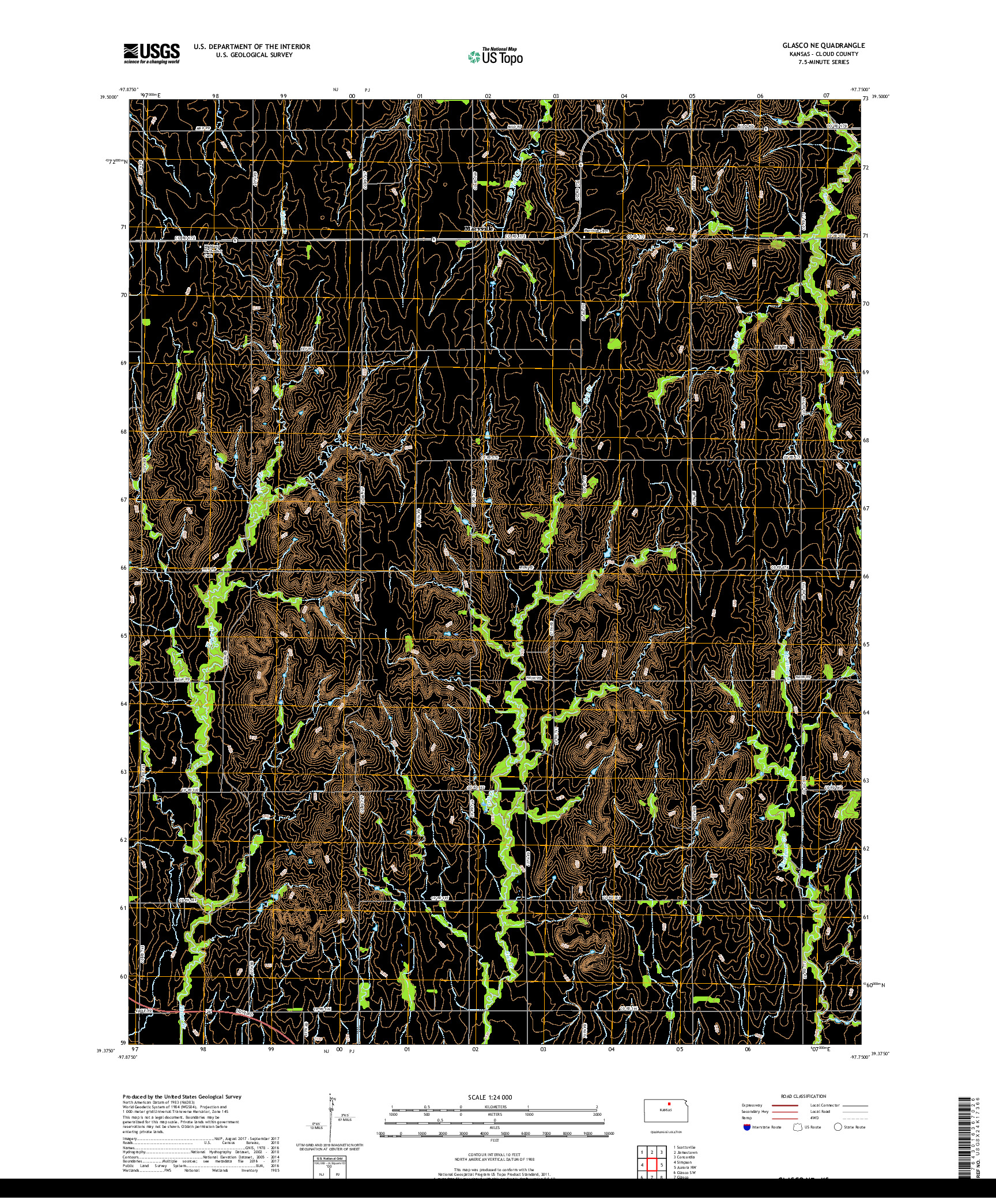 USGS US TOPO 7.5-MINUTE MAP FOR GLASCO NE, KS 2018