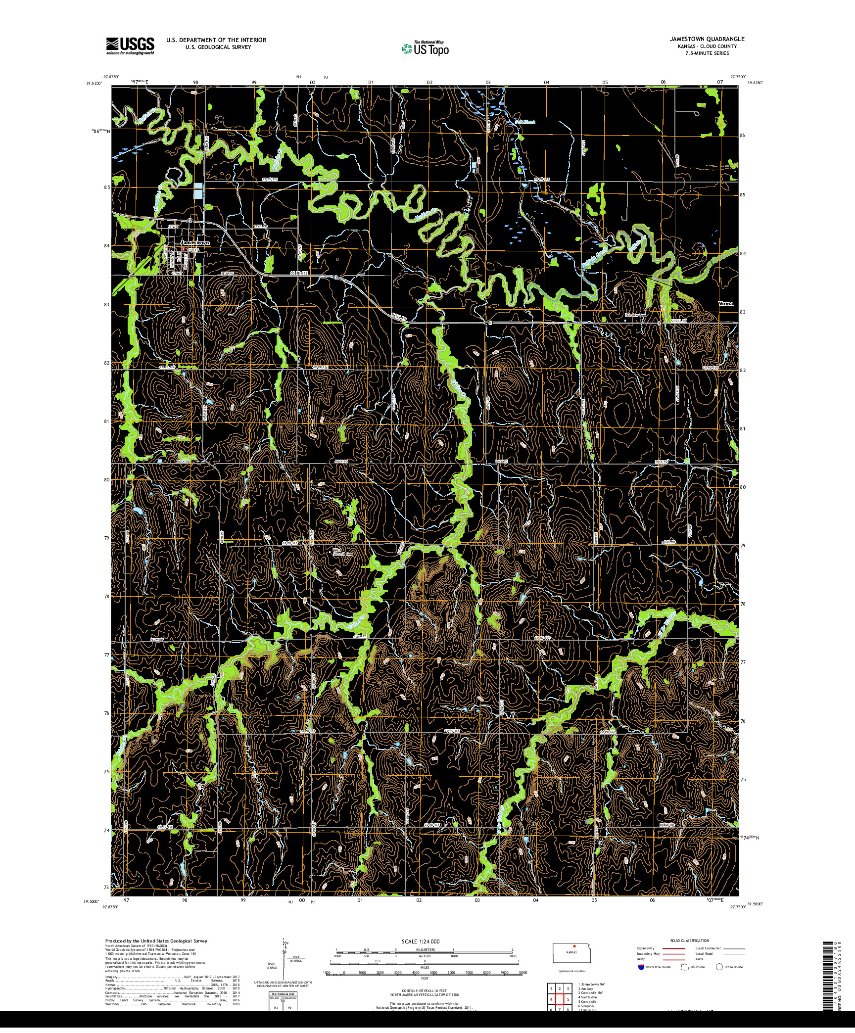 USGS US TOPO 7.5-MINUTE MAP FOR JAMESTOWN, KS 2018