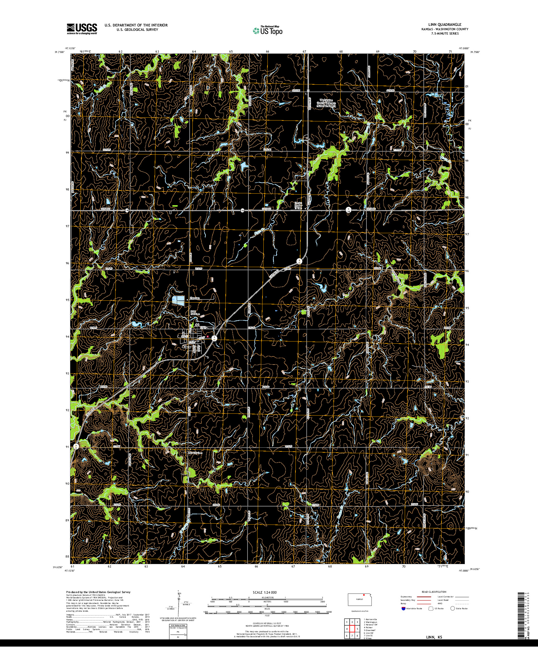 USGS US TOPO 7.5-MINUTE MAP FOR LINN, KS 2018