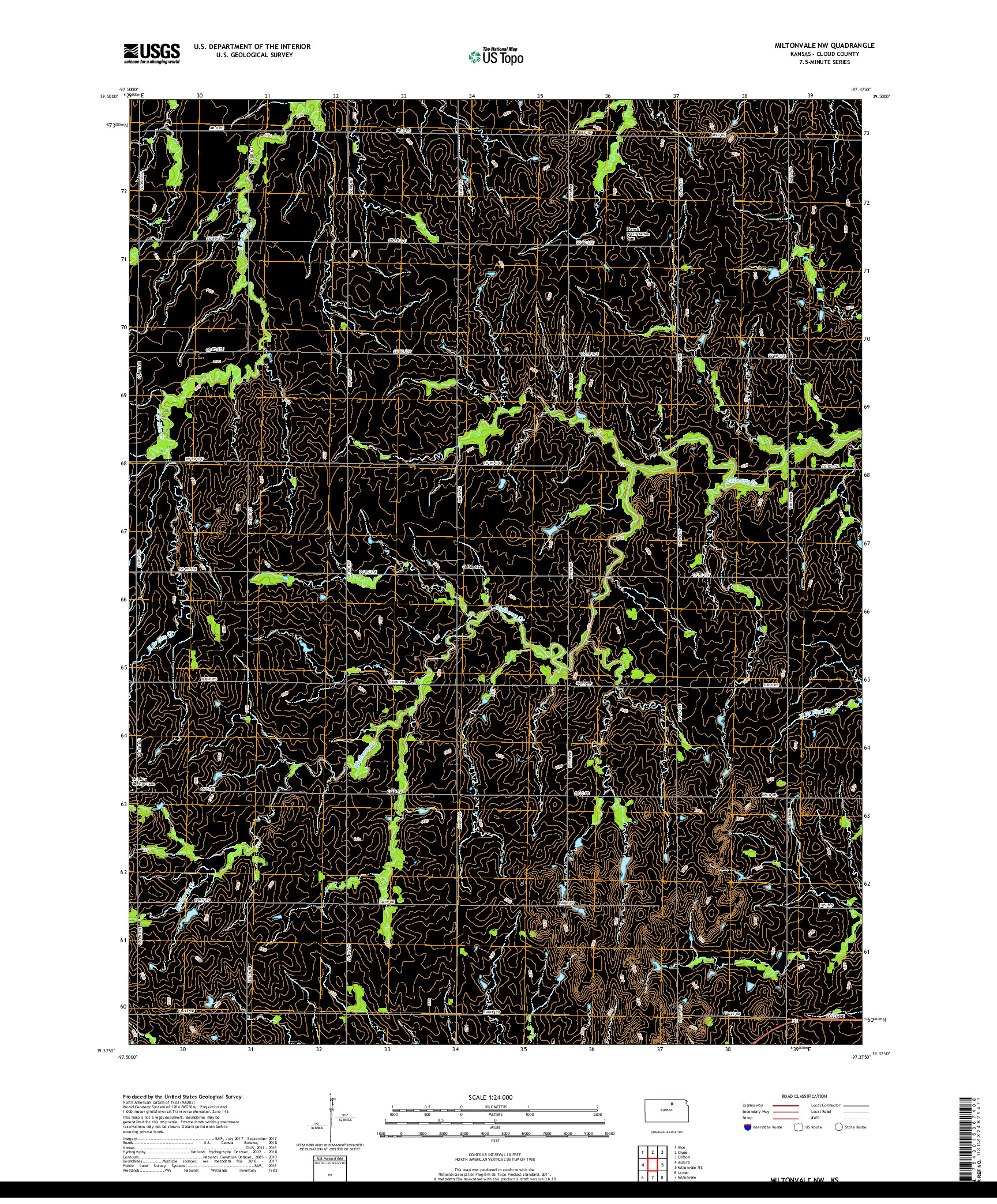 USGS US TOPO 7.5-MINUTE MAP FOR MILTONVALE NW, KS 2018