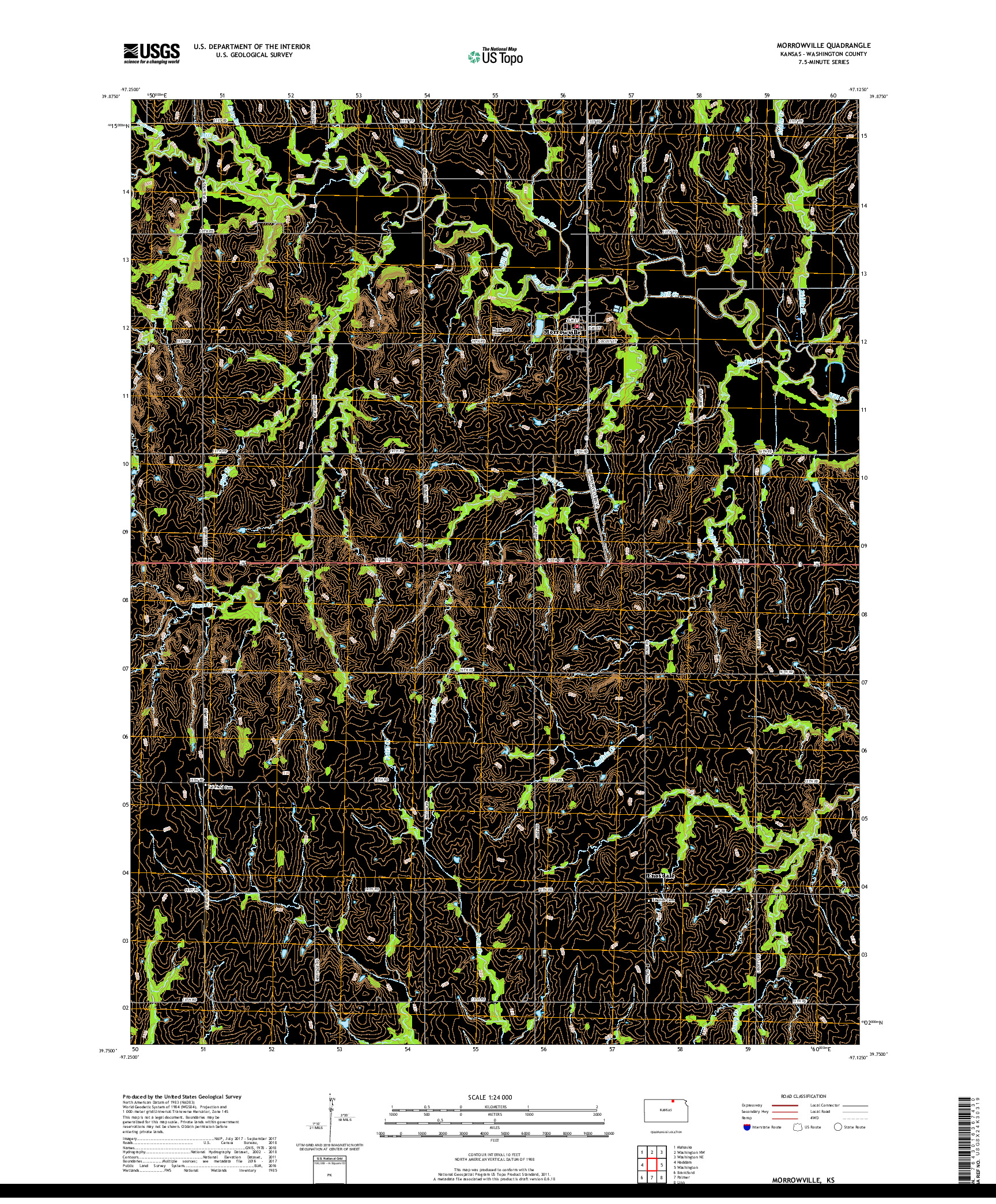 USGS US TOPO 7.5-MINUTE MAP FOR MORROWVILLE, KS 2018