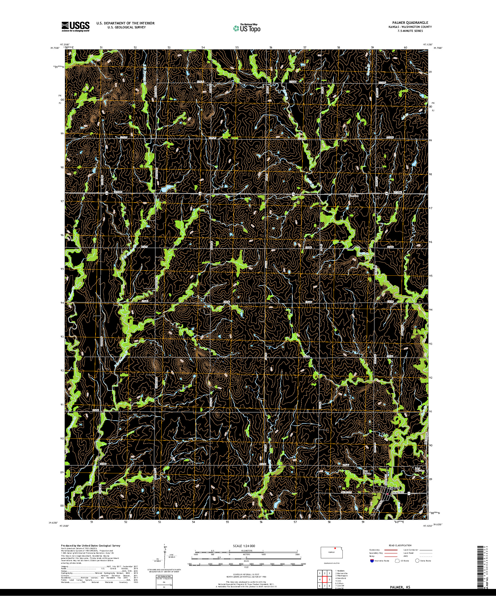 USGS US TOPO 7.5-MINUTE MAP FOR PALMER, KS 2018