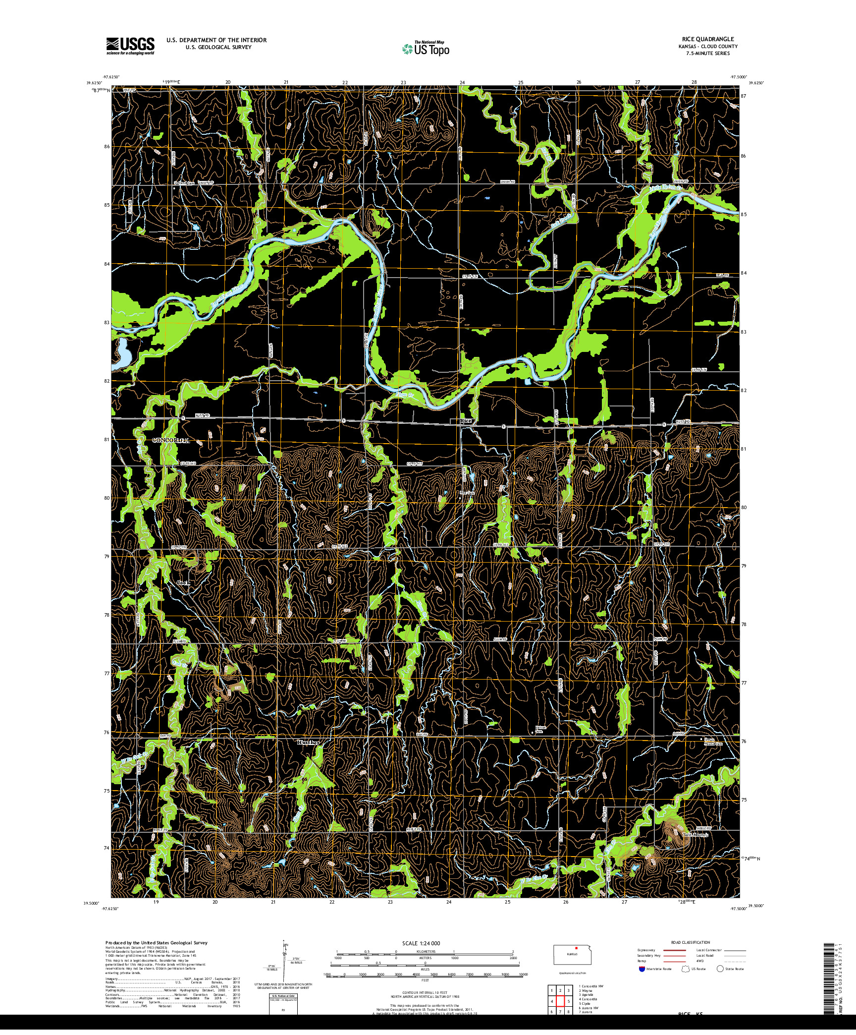 USGS US TOPO 7.5-MINUTE MAP FOR RICE, KS 2018