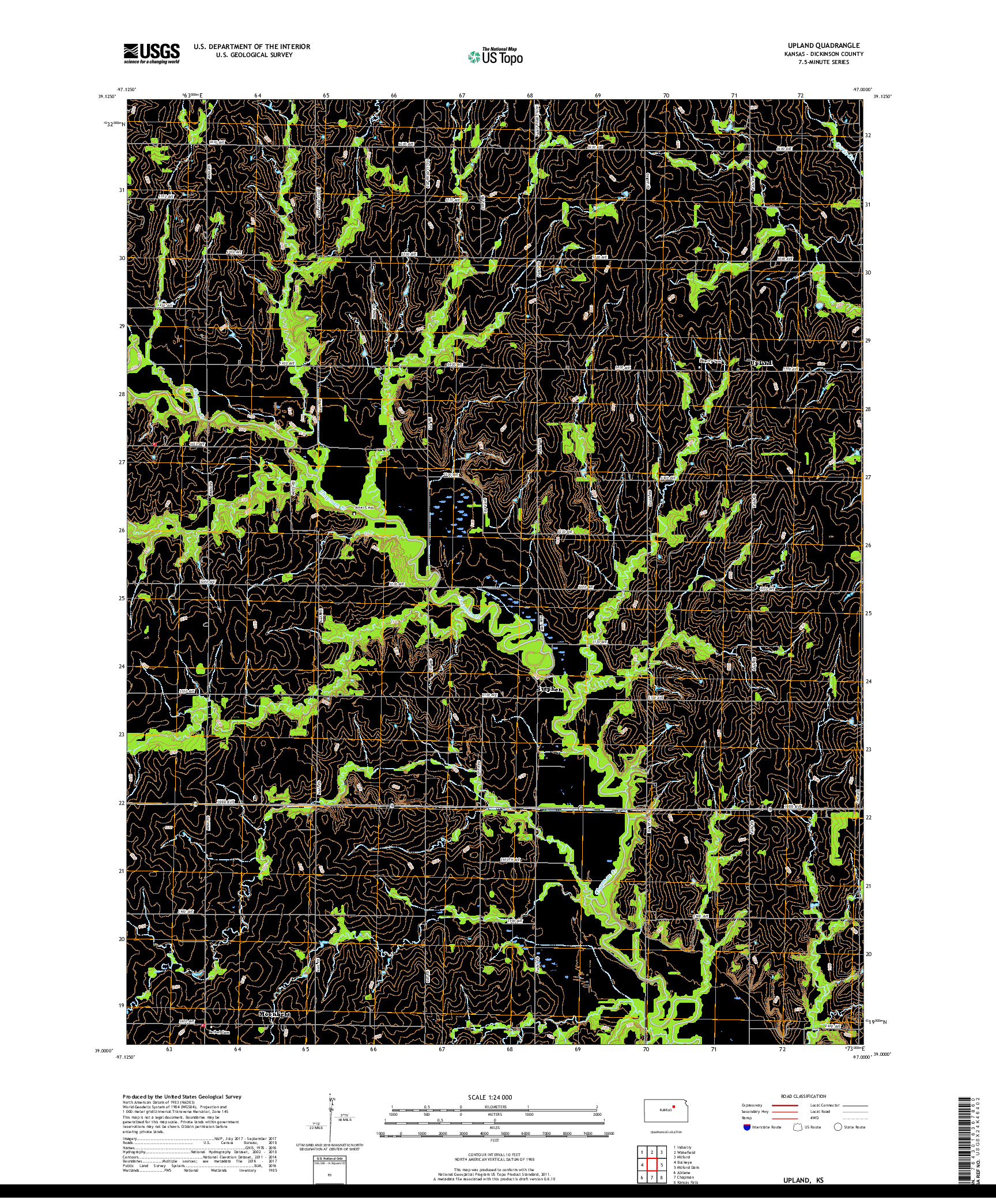 USGS US TOPO 7.5-MINUTE MAP FOR UPLAND, KS 2018