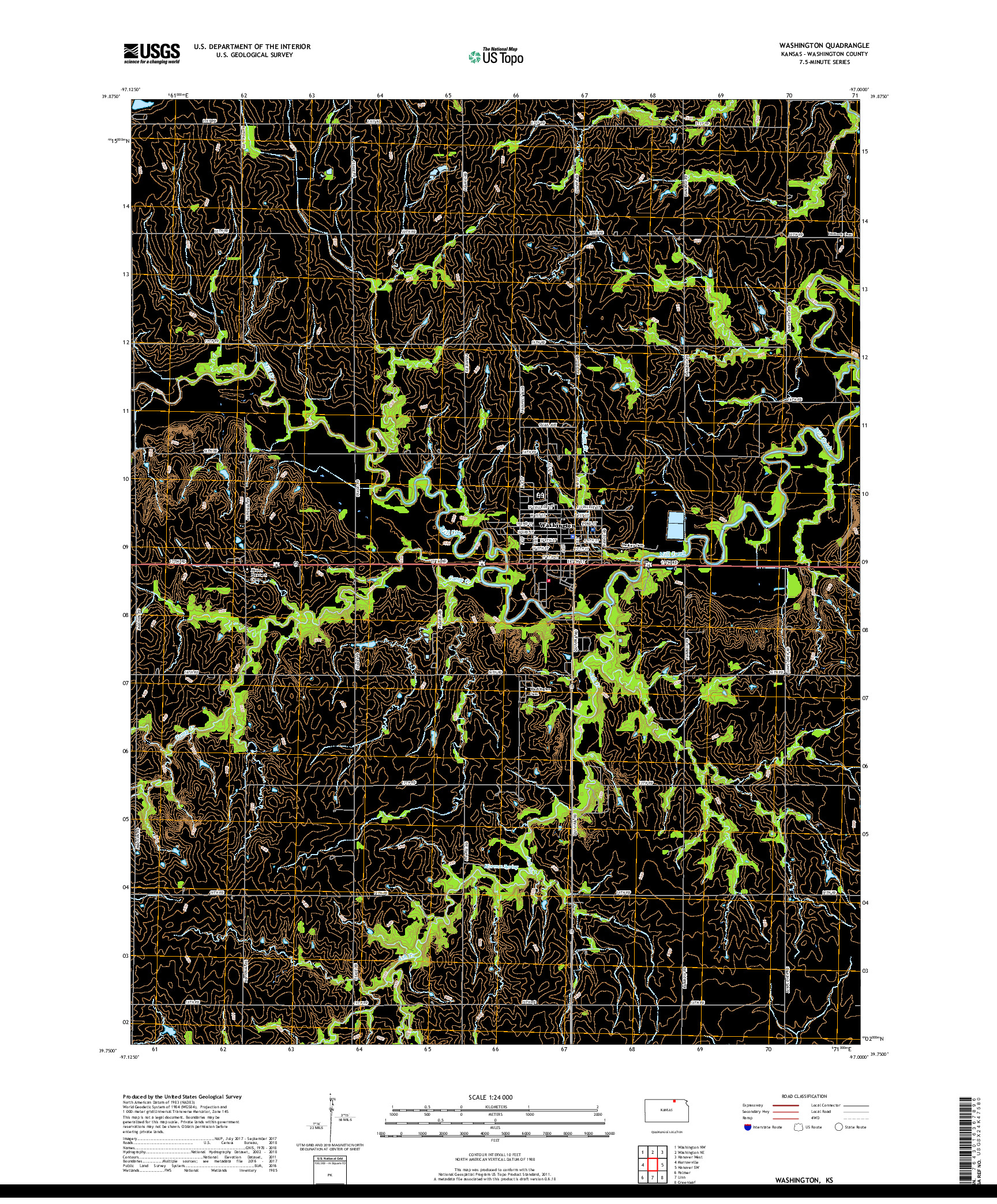 USGS US TOPO 7.5-MINUTE MAP FOR WASHINGTON, KS 2018