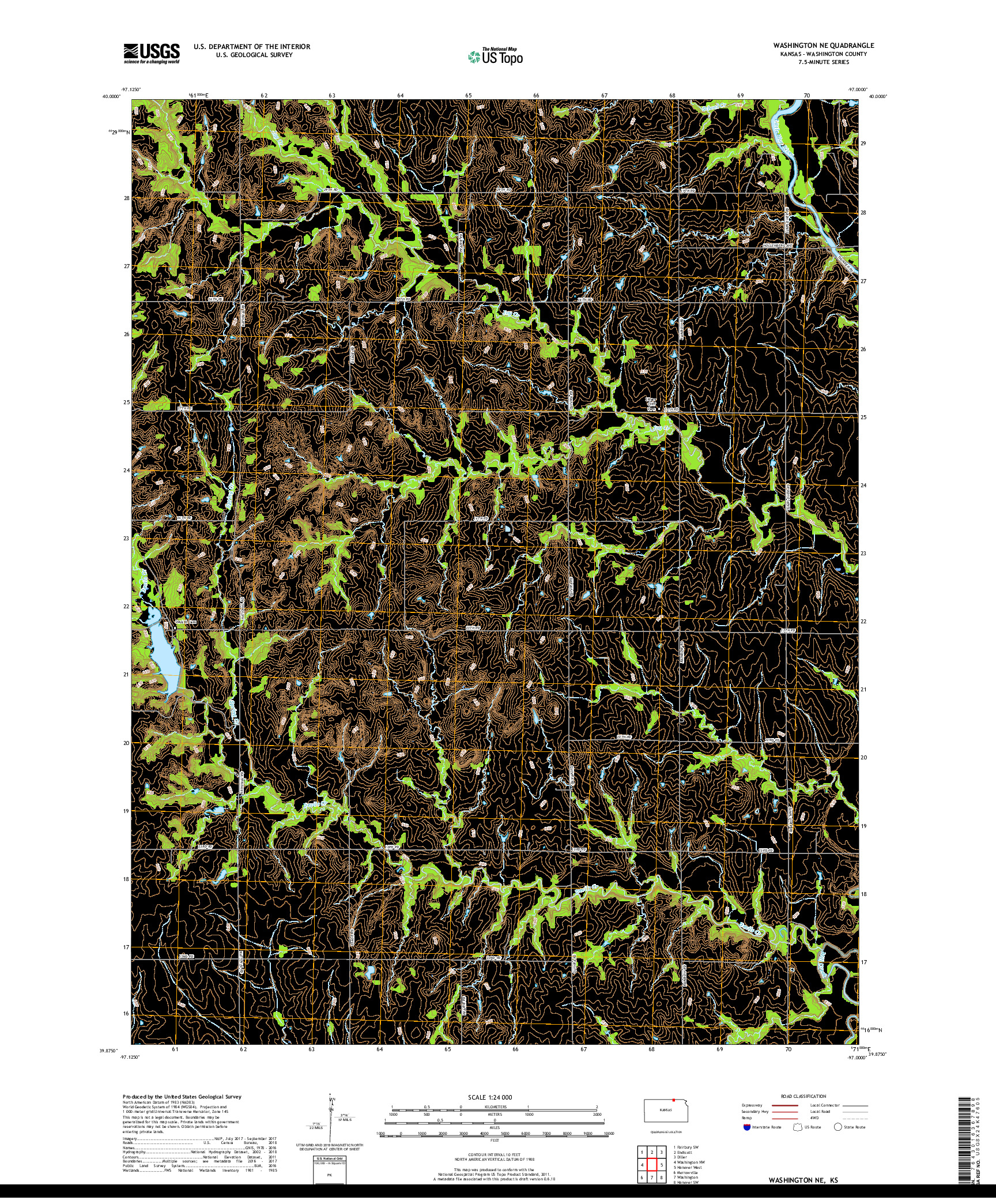 USGS US TOPO 7.5-MINUTE MAP FOR WASHINGTON NE, KS 2018