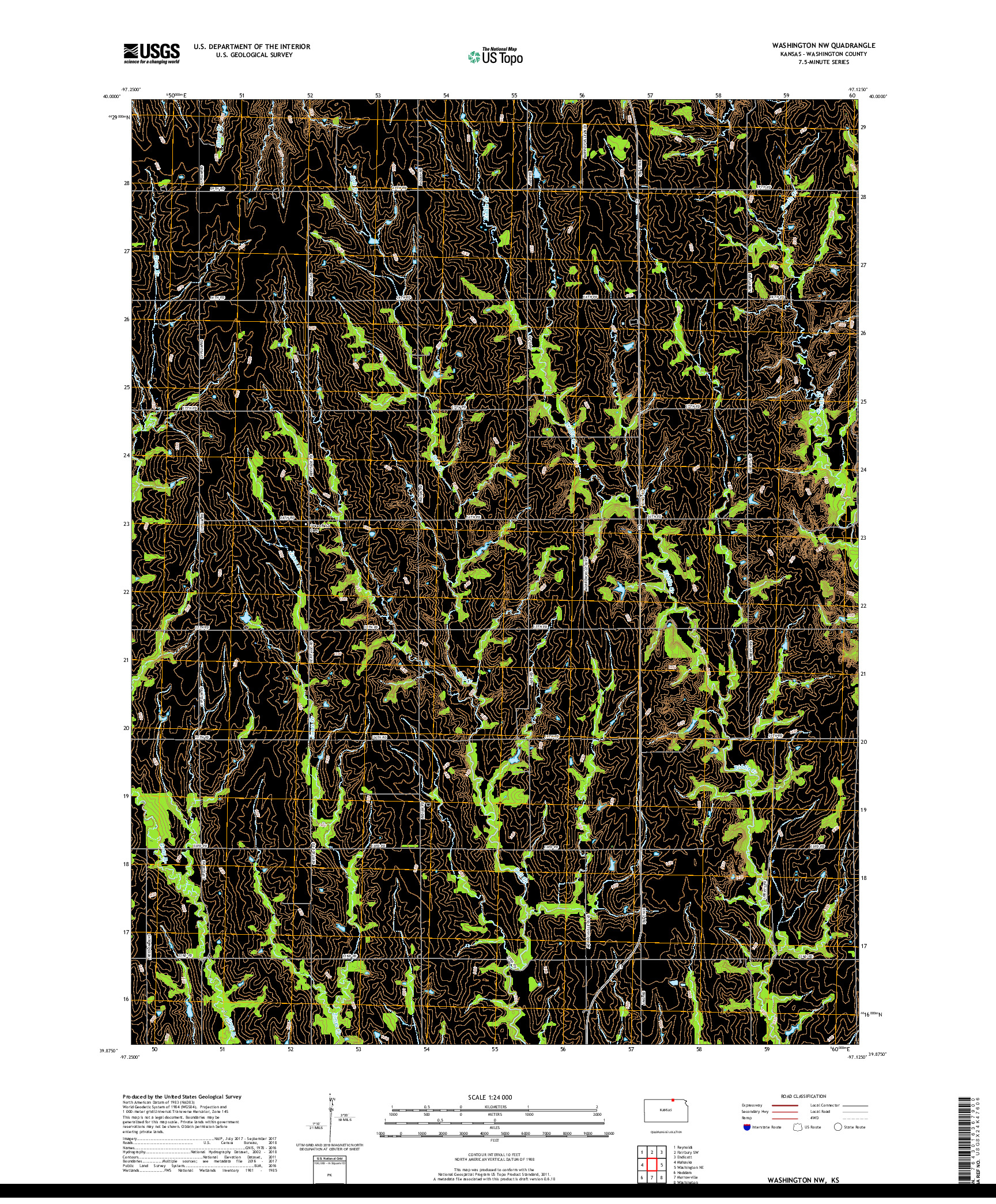 USGS US TOPO 7.5-MINUTE MAP FOR WASHINGTON NW, KS 2018