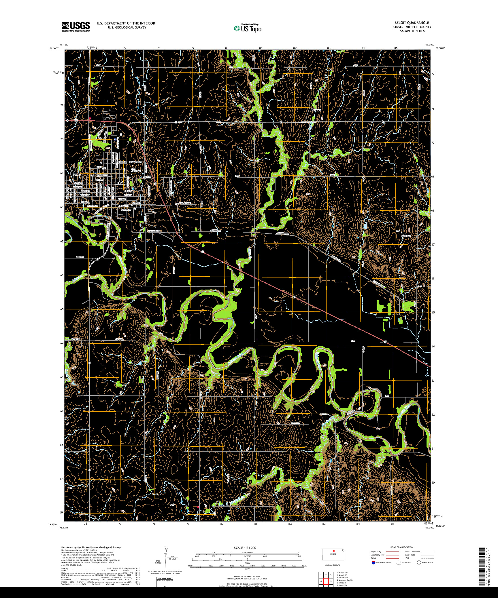 USGS US TOPO 7.5-MINUTE MAP FOR BELOIT, KS 2018