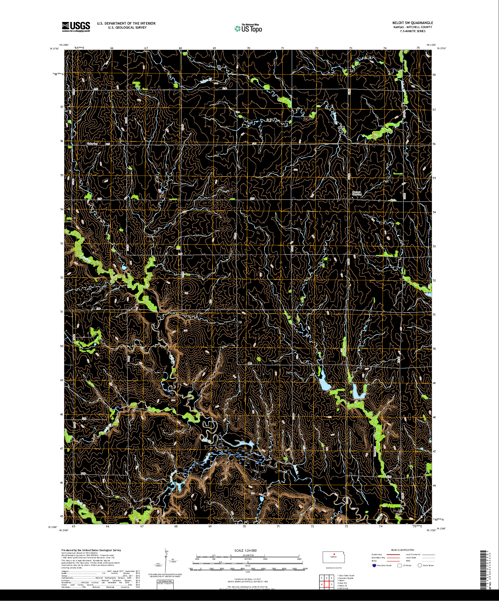 USGS US TOPO 7.5-MINUTE MAP FOR BELOIT SW, KS 2018