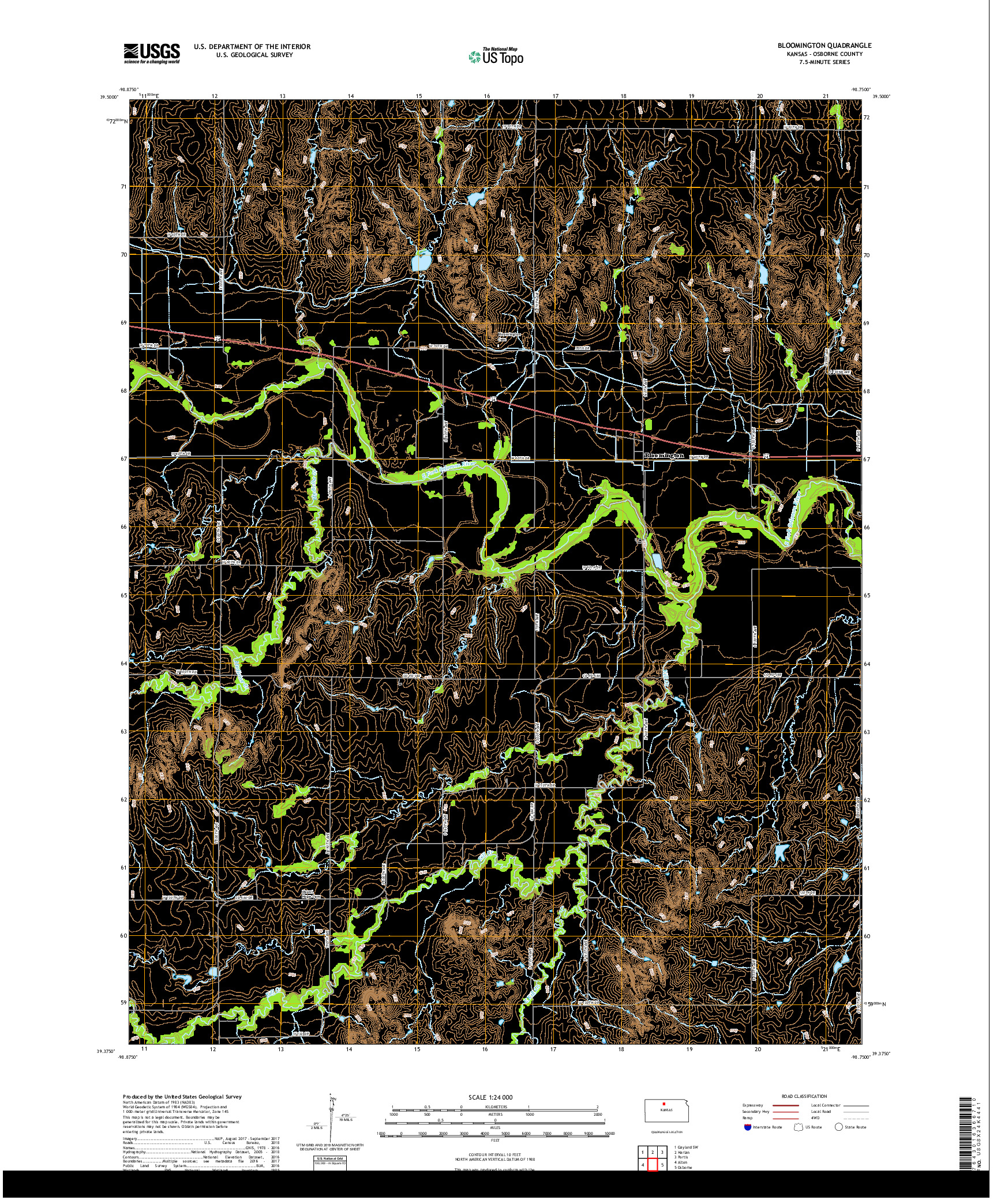 USGS US TOPO 7.5-MINUTE MAP FOR BLOOMINGTON, KS 2018