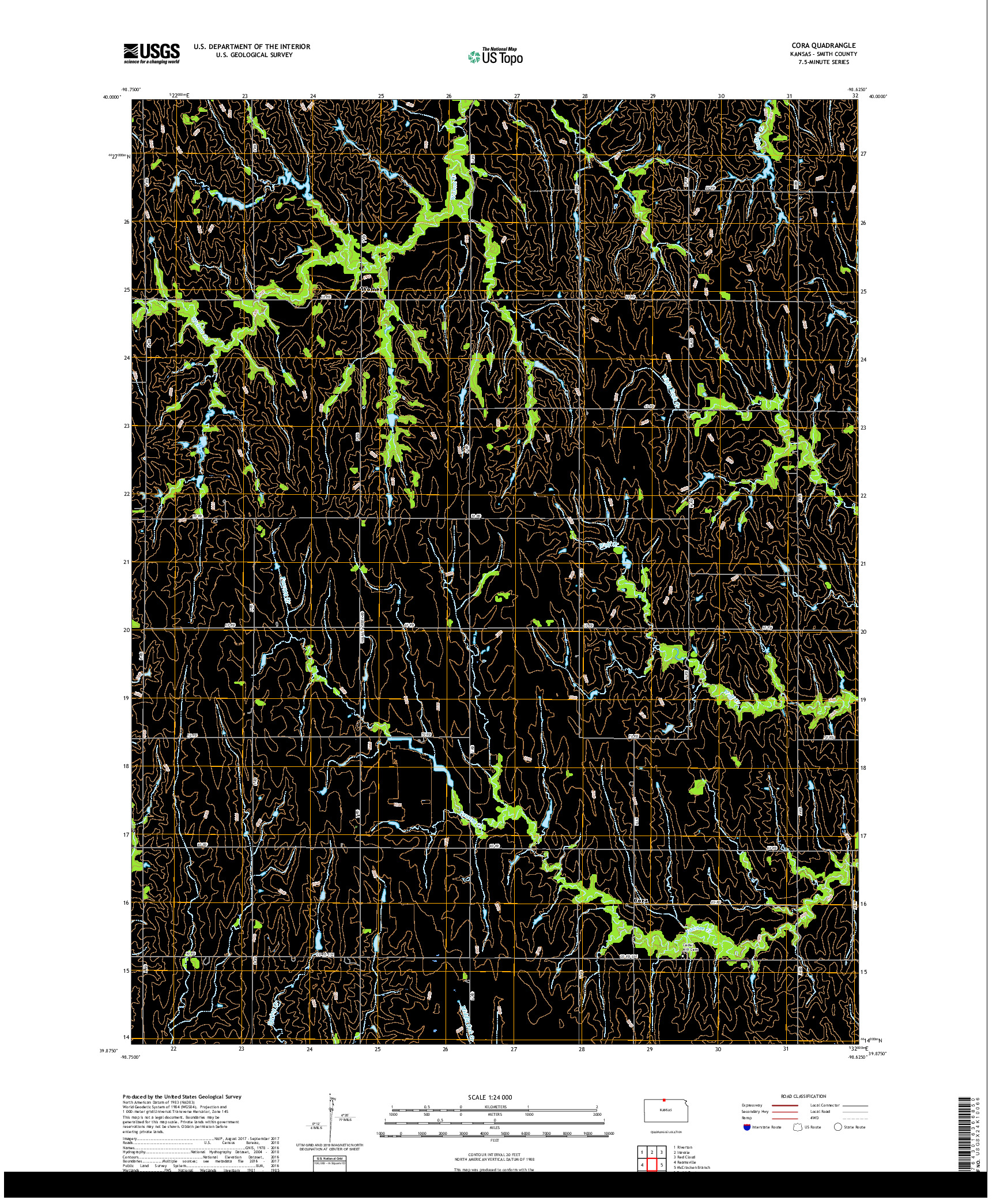 USGS US TOPO 7.5-MINUTE MAP FOR CORA, KS 2018