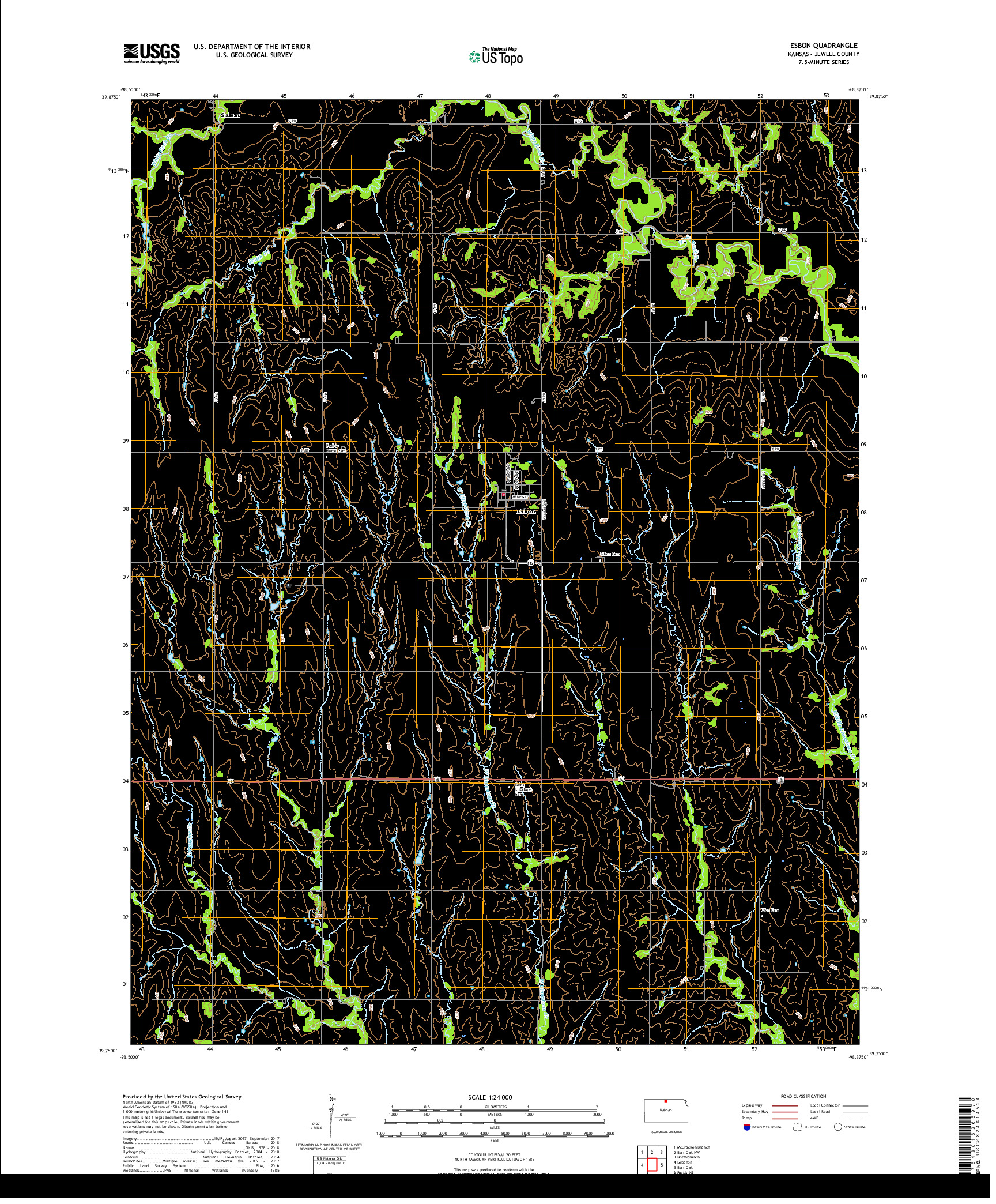 USGS US TOPO 7.5-MINUTE MAP FOR ESBON, KS 2018