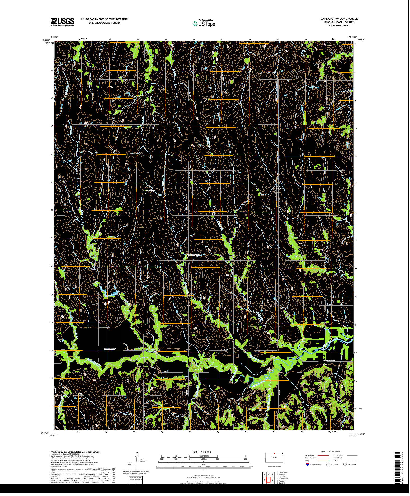 USGS US TOPO 7.5-MINUTE MAP FOR MANKATO NW, KS 2018