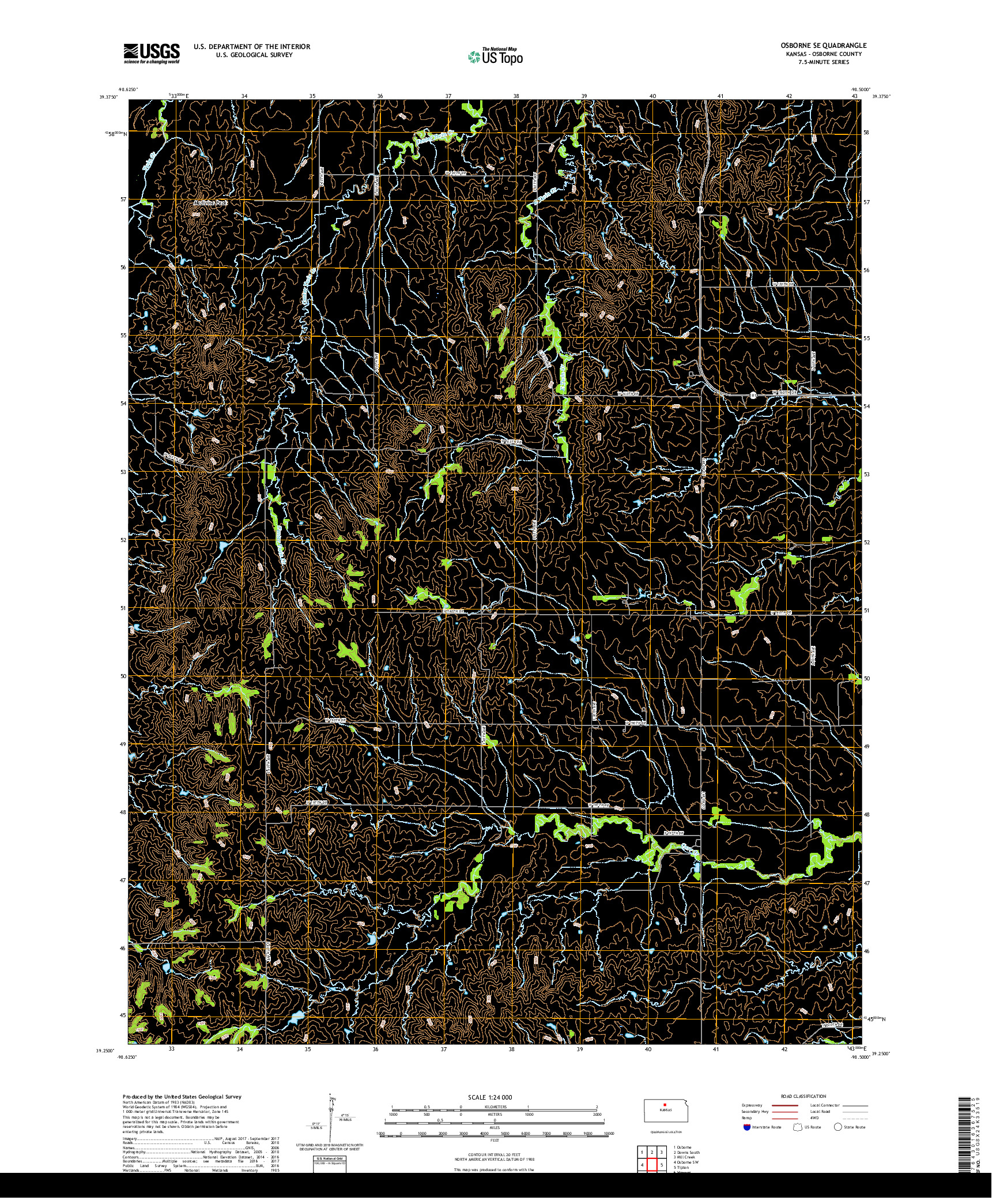 USGS US TOPO 7.5-MINUTE MAP FOR OSBORNE SE, KS 2018