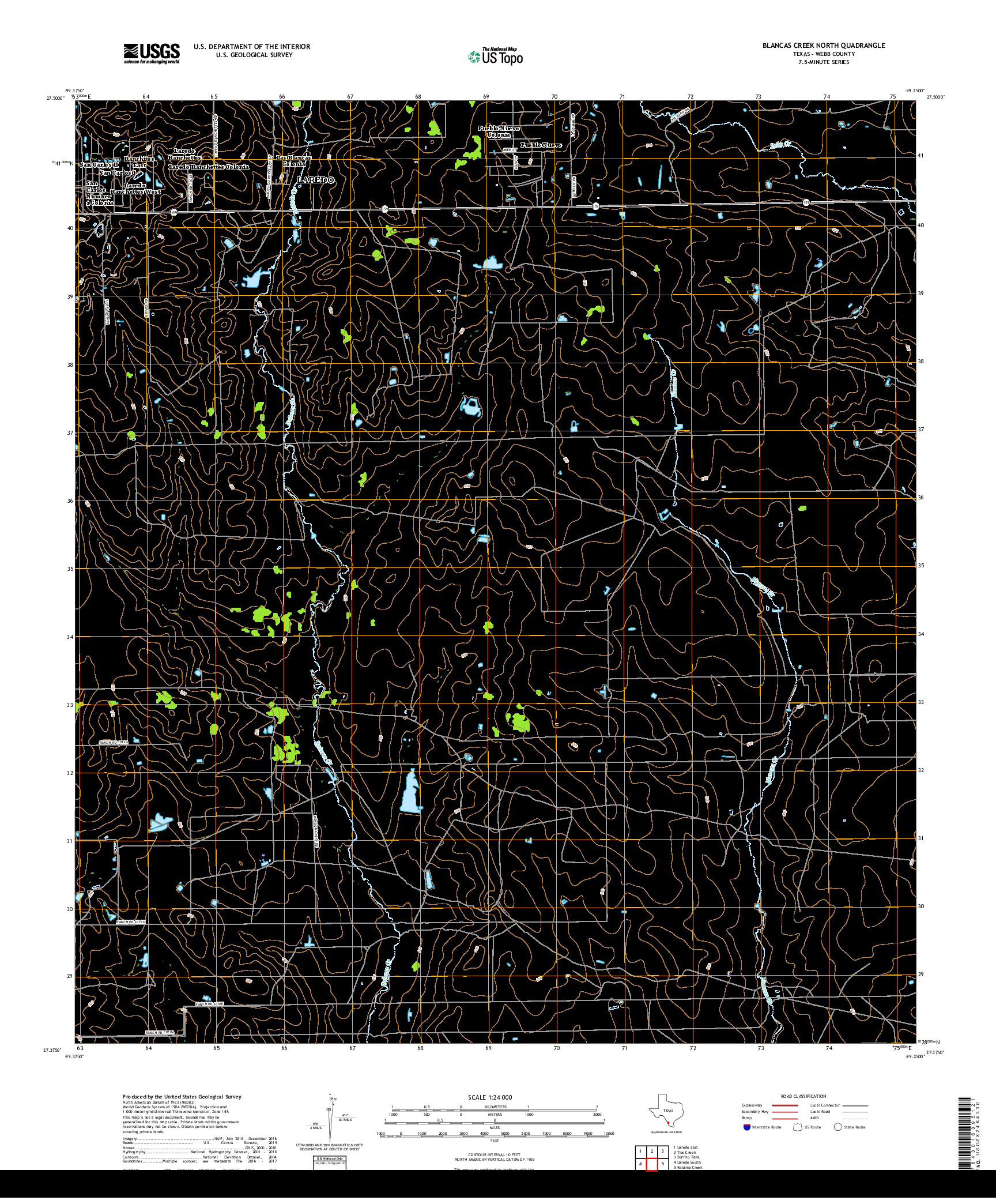 USGS US TOPO 7.5-MINUTE MAP FOR BLANCAS CREEK NORTH, TX 2019